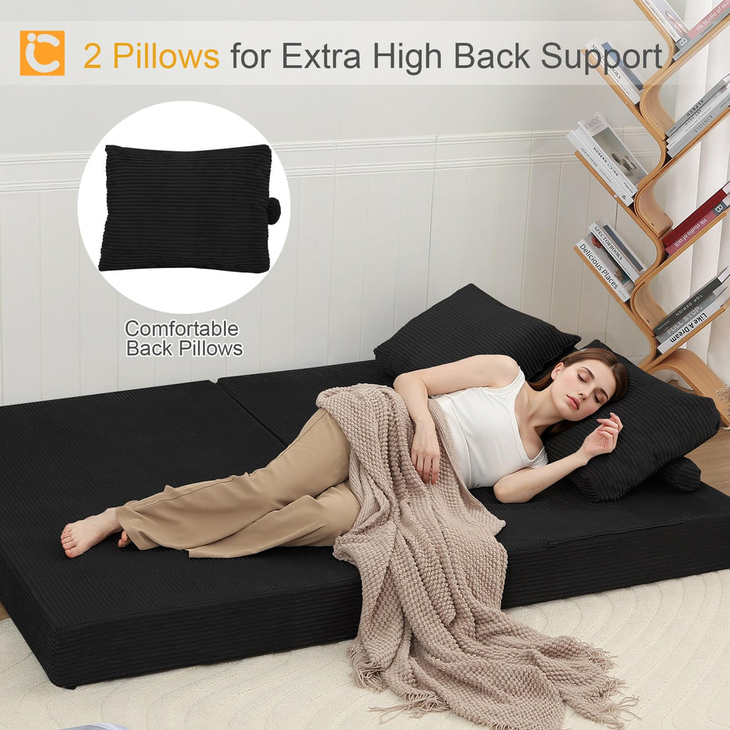 COMAX Futon Sofa Bed, 4‑in‑1 Convertible Sofa Bed, Folding Boneless Couches | Boneless Couch for living room, Fold Out Small Foldable Loveseat Floor Sleeper Mattress Lounge Space‑Saving, Ash Gray
