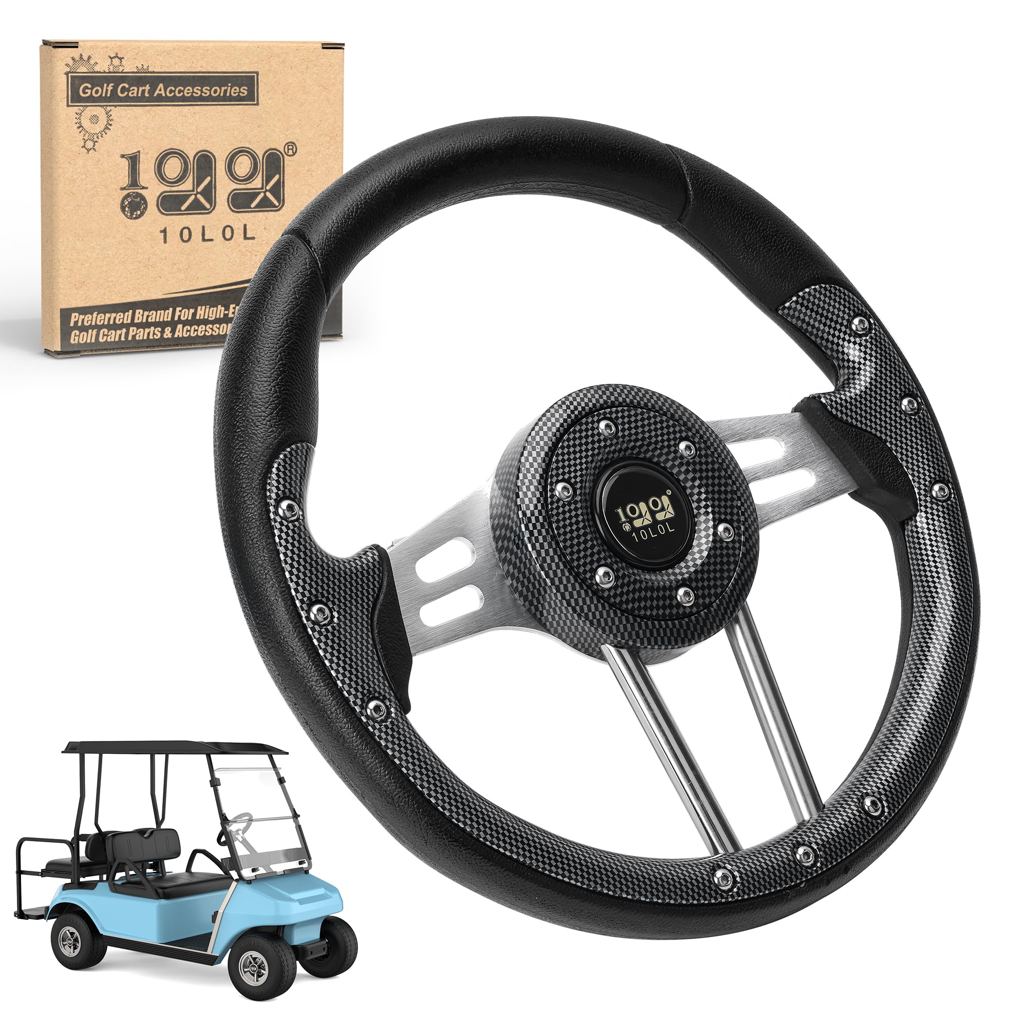 10L0L Golf Cart Steering Wheel, 13' Universal Fit for EZGO TXT/RXV, Club Car DS/Precedent, Yamaha G2-G29 (Carbon Black)