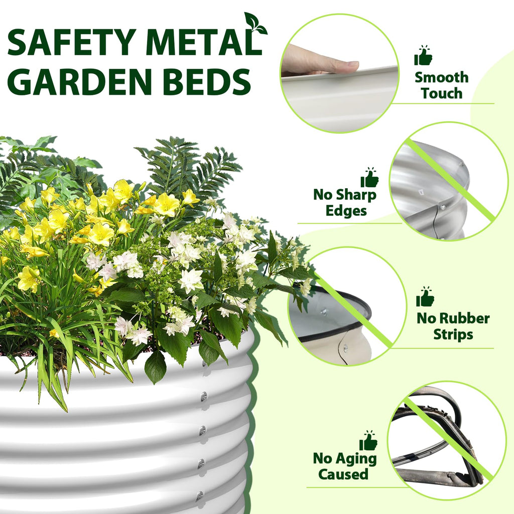 A ANLEOLIFE 2-Pack 3ft x 24” Tall Galvanized Raised Garden Beds Outdoor, Round Metal Planter Box for Planting Vegetables Flowers Herb, Anti-Rust & Easy-Setup, Quartz Grey