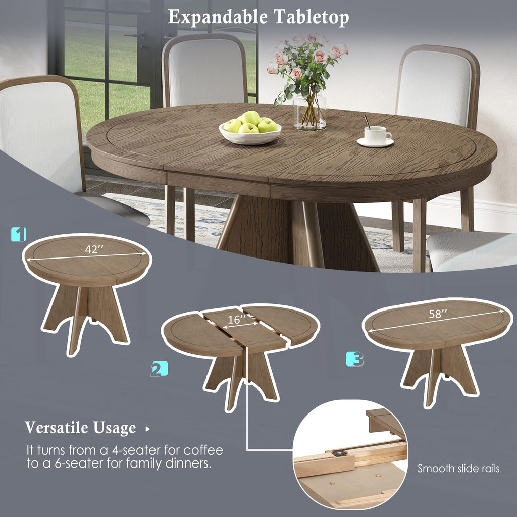 LUMISOL Round Dining Table for 4-6 People, 41"-57" Extendable Kitchen Table with 16" Removable Leaf for Small Places, Kitchen, Dining Room, Espresso