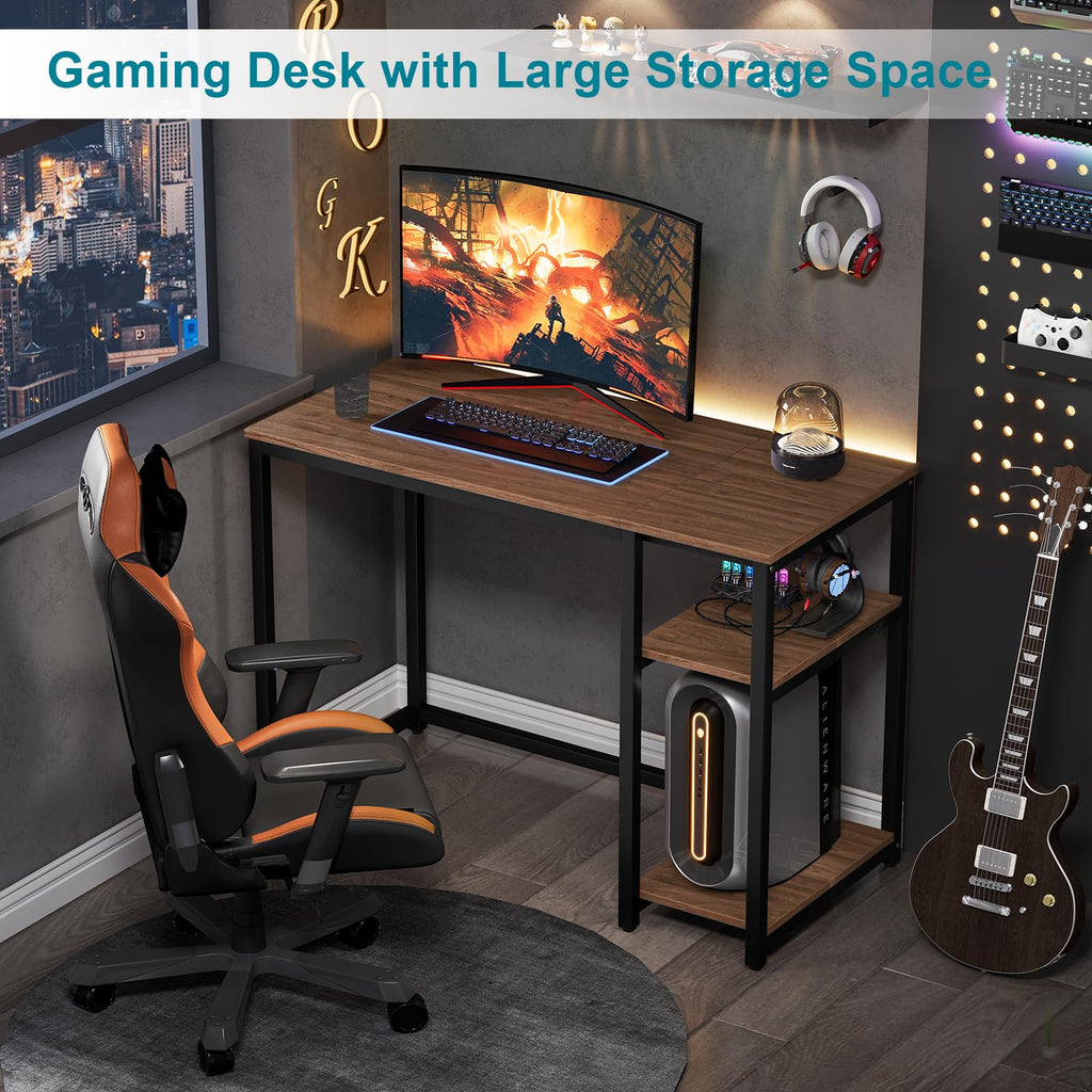 SINPAID 40 Inch Small Gaming Desk with Shelves for Small Spaces, Easy Assembly Study Desk, Sturdy Writing Desk for Bedroom & Home Office, Black