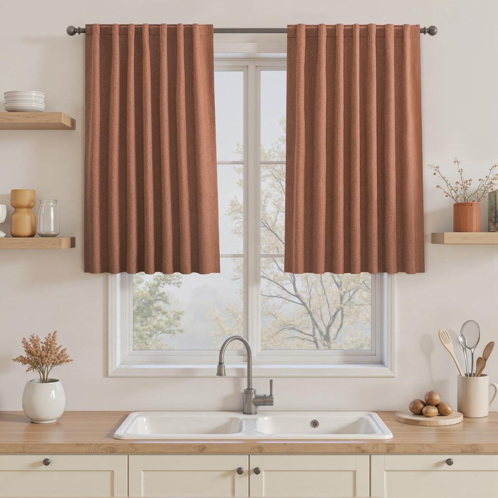 UHITECH Short Linen Curtains 24 Inch Long for Farmhouse Small Windows Modern Cafe Sytle Blackout Curtains for Living Room Back Tab Thermal Black Out Drapes 2ft