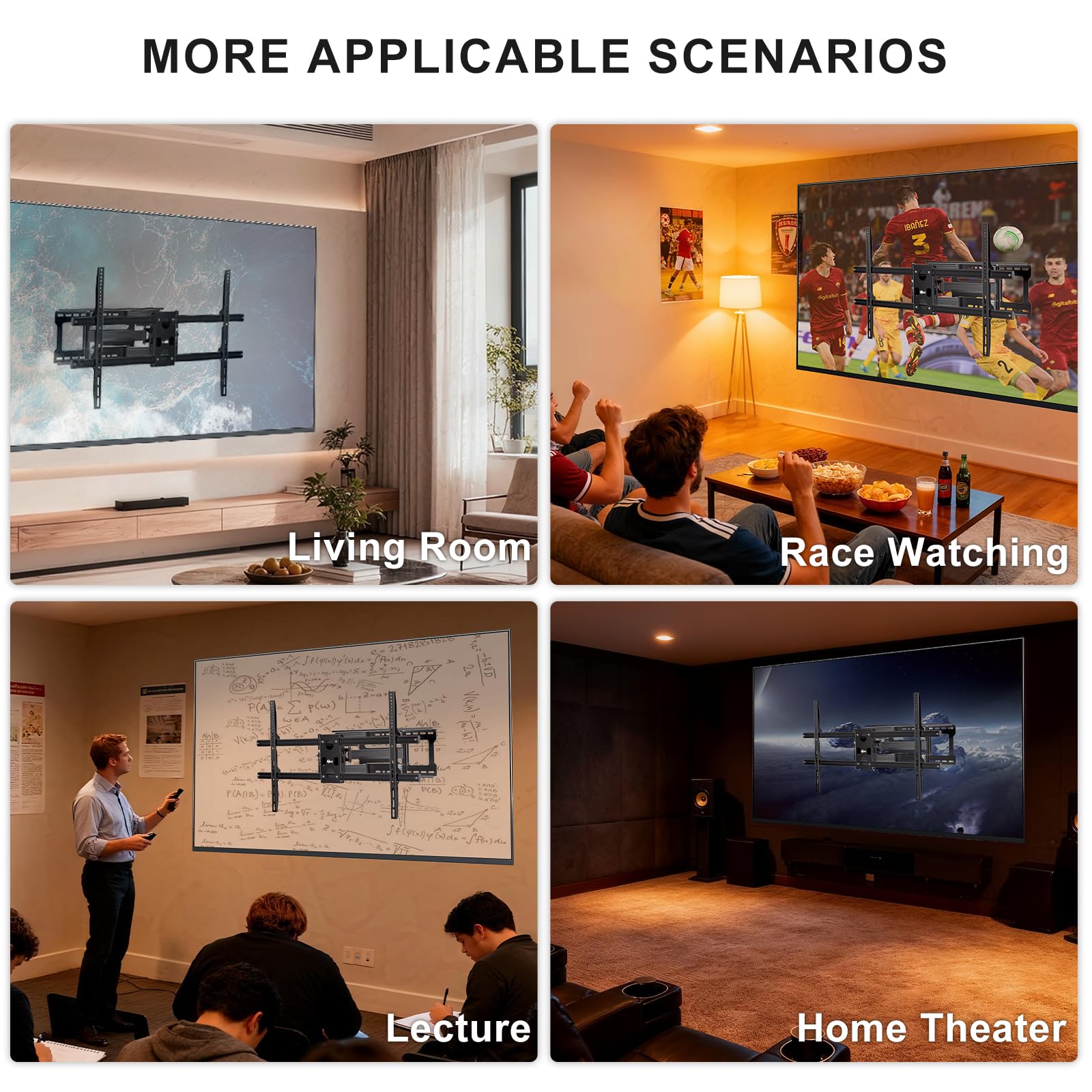 WALI Full Motion TV Wall Mount for 32–70 Inch TVs – Dual Articulating Mount with Swivel, Tilt & Extension | VESA up to 400x400mm | Fits 12/16" Wood Studs | Holds Up to 88 lbs