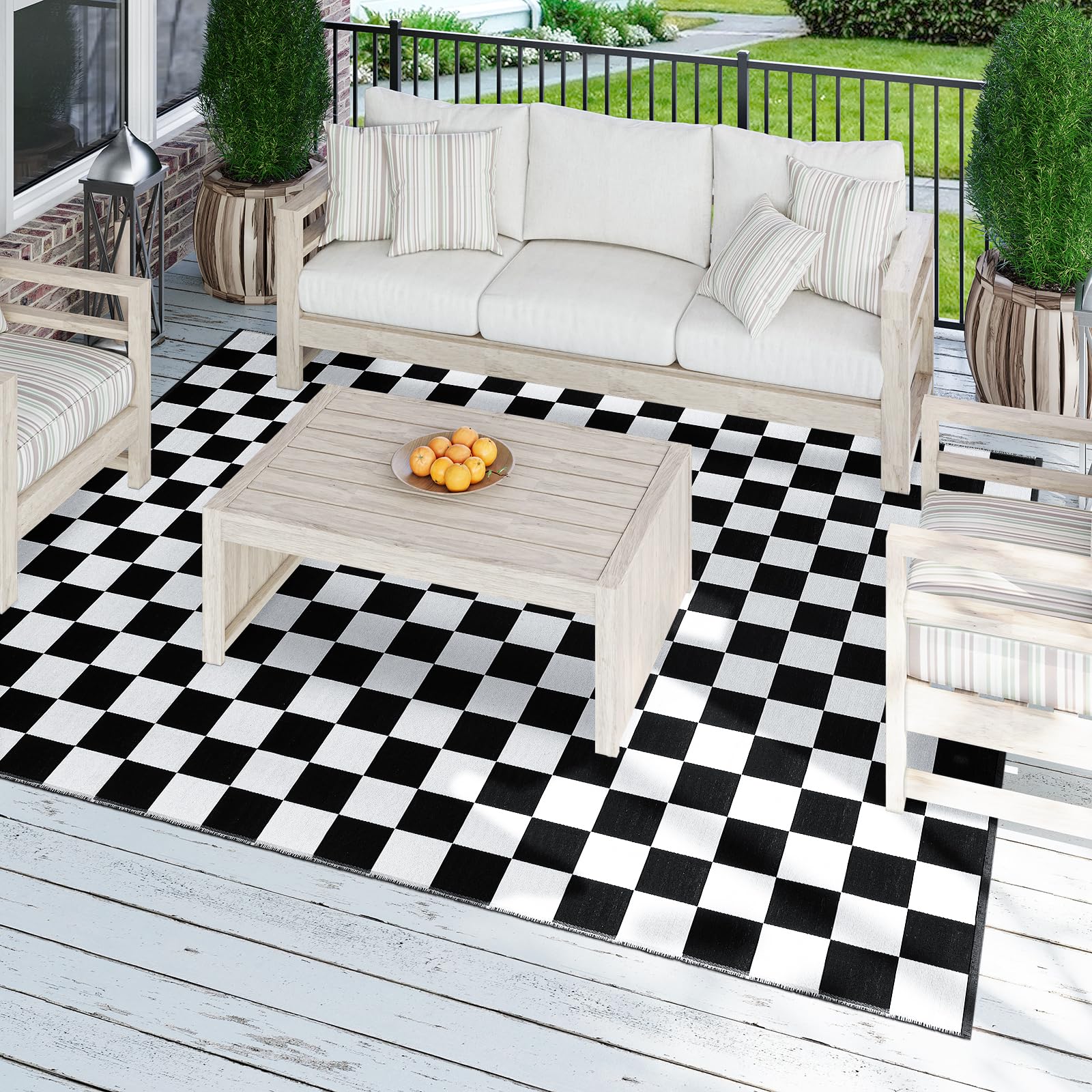 Seavish Checkered Rug, 2x3 Ft Black and White Moroccan Checkerboard Rug Washable Cotton Woven Washable Outdoor Rugs Reversible Floor Mat for Front Door Bedroom Entryway Kitchen Entryway
