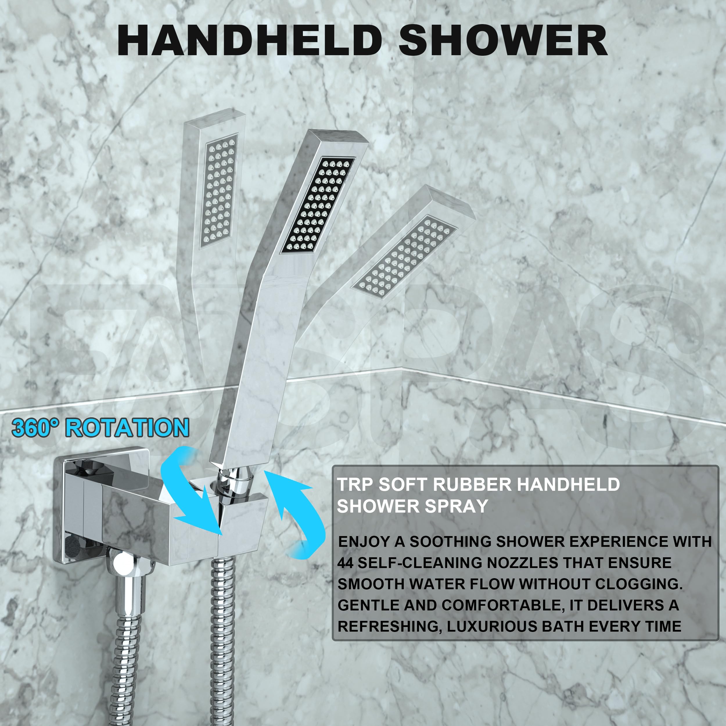 Brushed Gold Shower System with 10-Inch Rain Showerhead and Tub Spout | cUPC-certified pressure balance brass valve to prevent scalding, CEC-certified air injection technology for low pressure