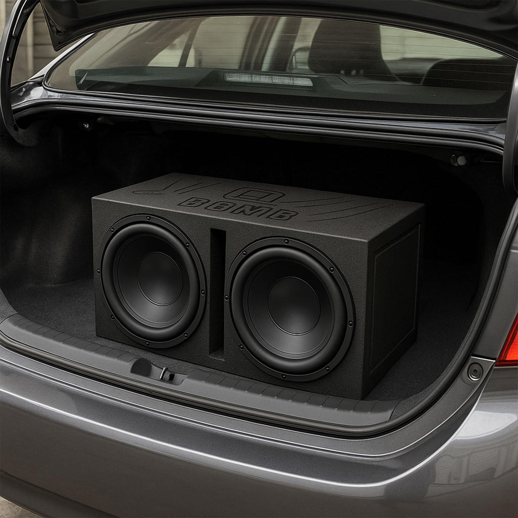 QPower 12 Inch Dual Subwoofer Box, High-Performance Vented Speaker Enclosure, Black - Car Audio and Sound System Accessories - Portable Equipment for Subwoofers