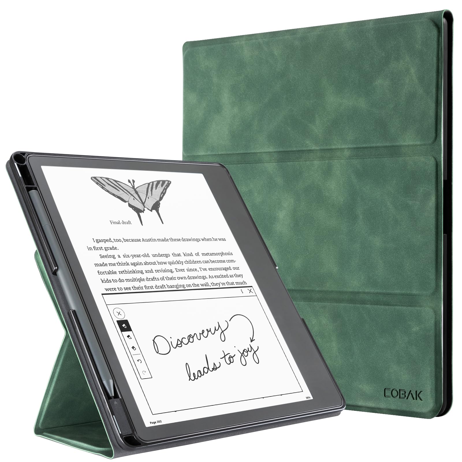 CoBak Stand Case for Kindle Scribe - Premium Folio Leather Cover with Pen Holder, Auto Sleep/Wake - Compatible with 10.2 Inch Kindle Scribe (2022/2024 Release)