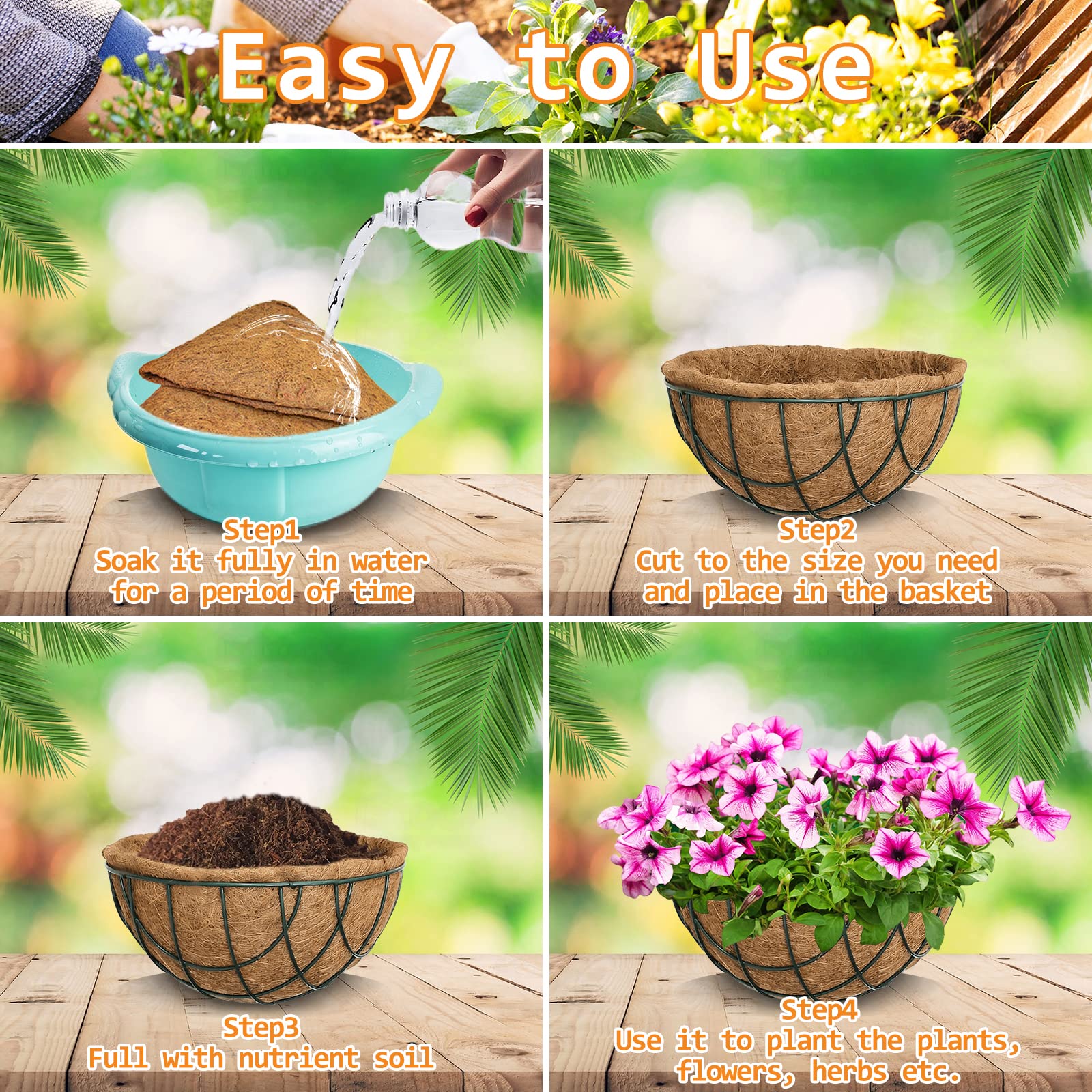 Riare 2 Pack 12 Inch Round Coco Liners Replacement, 100% Natural Coconut Coir Liners for Hanging Baskets, Garden Flower Vegetables Planter Pot, Window Box, Fence, Decks