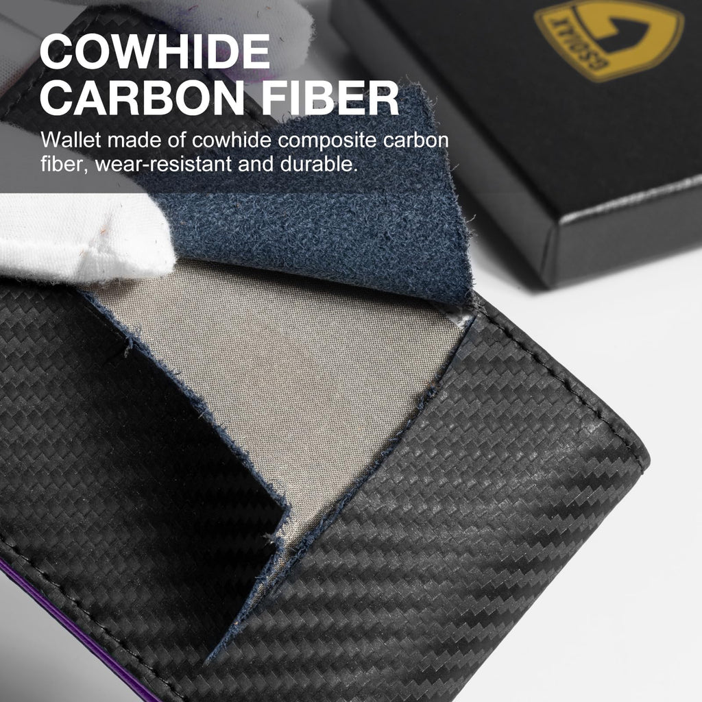 GSOIAX Slim Wallet for Men Rfid Blocking Leather Bifold Front Pocket Carbon Fiber Men's Money Clips Credit Card Holder With Gift Box