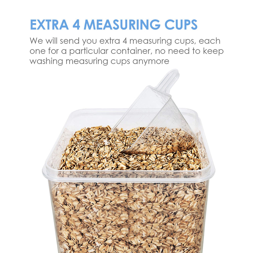 Vtopmart Food Storage Containers 2.5L / 84.5oz, 4 Pieces BPA Free Plastic Airtight Canister for Flour, Sugar, Baking Supplies, with 4 Measuring Cups and 24 Labels, Black