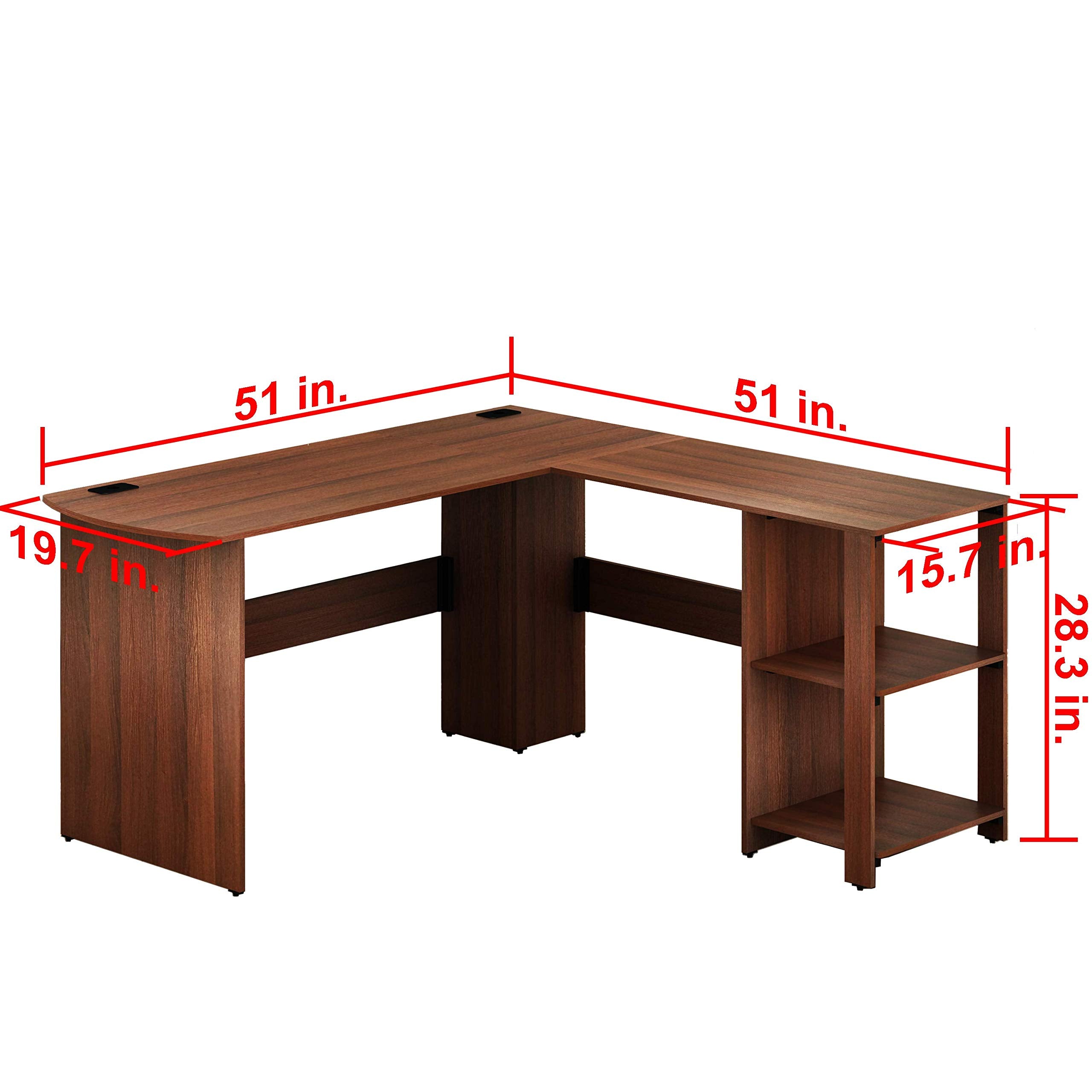 SHW 51 x 51 Inches L-Shaped Home Office Wood Corner Desk wtih Storage, Black