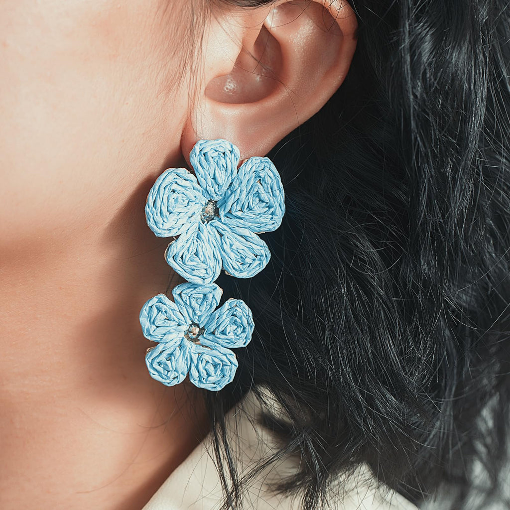 Boho Flower Earrings Statement Raffia Dangle Earrings Cute Floral Jewelry Trendy Summer Beach Vacation Outfits for Women