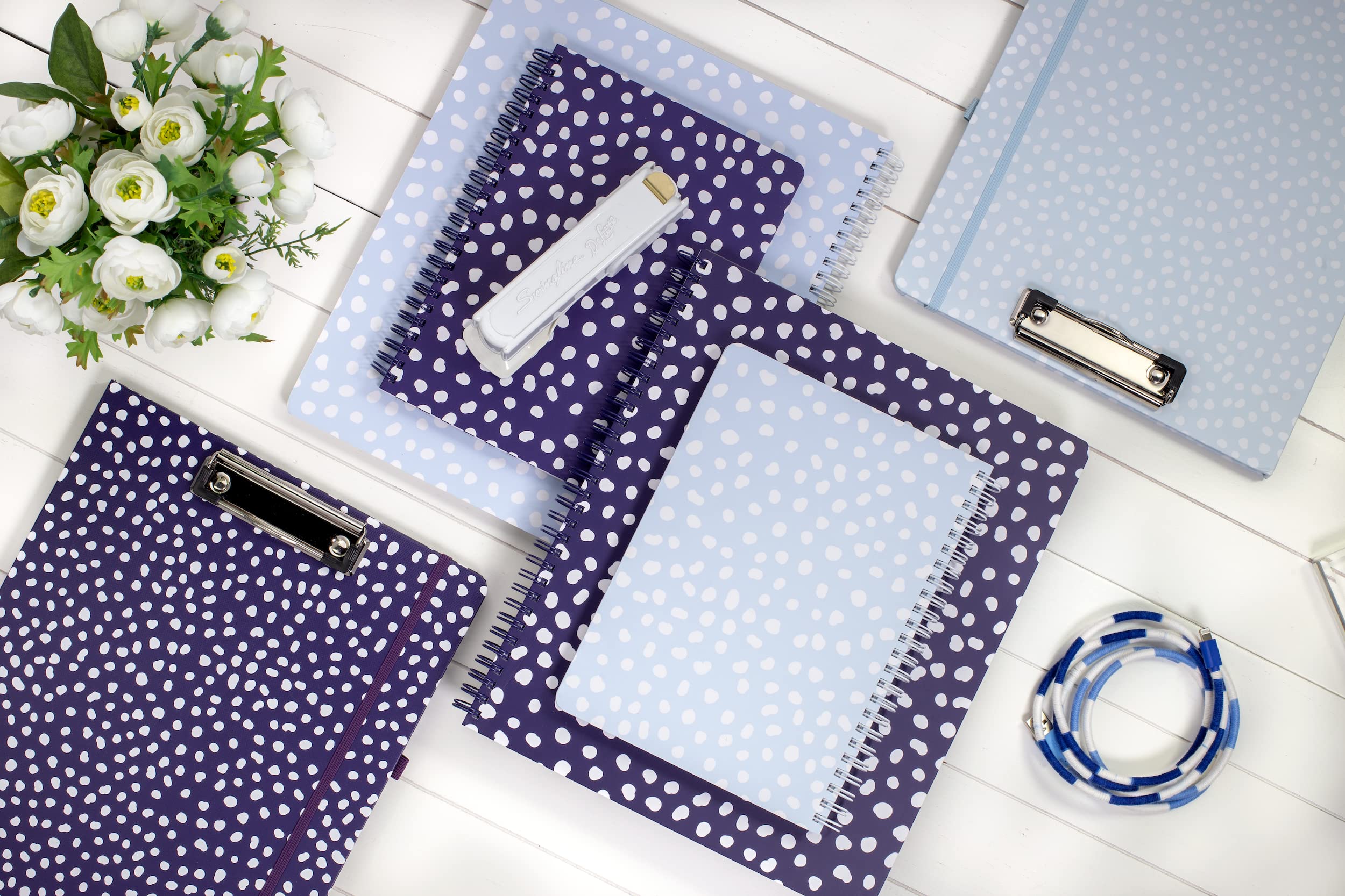 Steel Mill & Co Cute Clipboard Folio with Refillable Lined Notepad and Interior Storage Pocket, Black and White Padfolio for Work, Black Dots