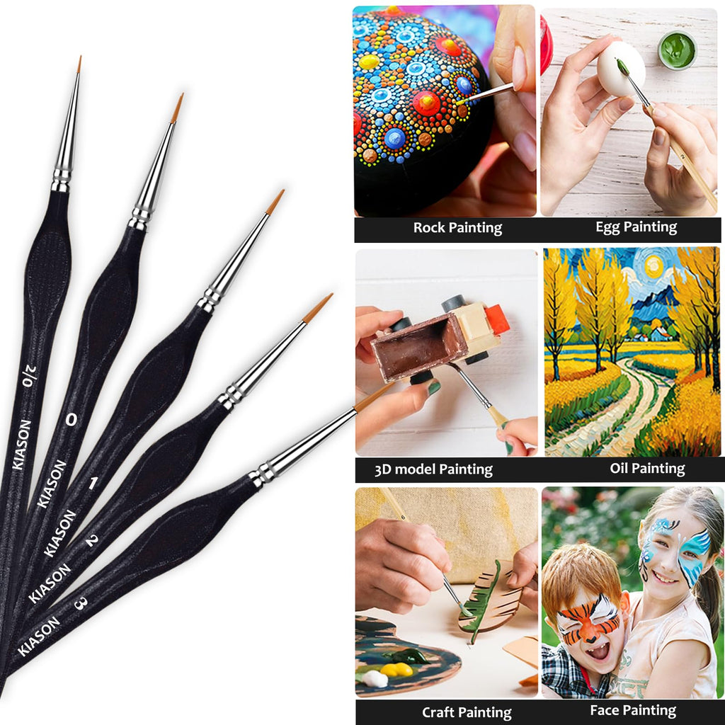 5PC Miniature Paint Brush for Fine Detailing, Detail Paint Brushes, Small Painting Brushes for Art, Crafts, Acrylic, Watercolor, Model, Face, Paint by Number, Figurine(Black)