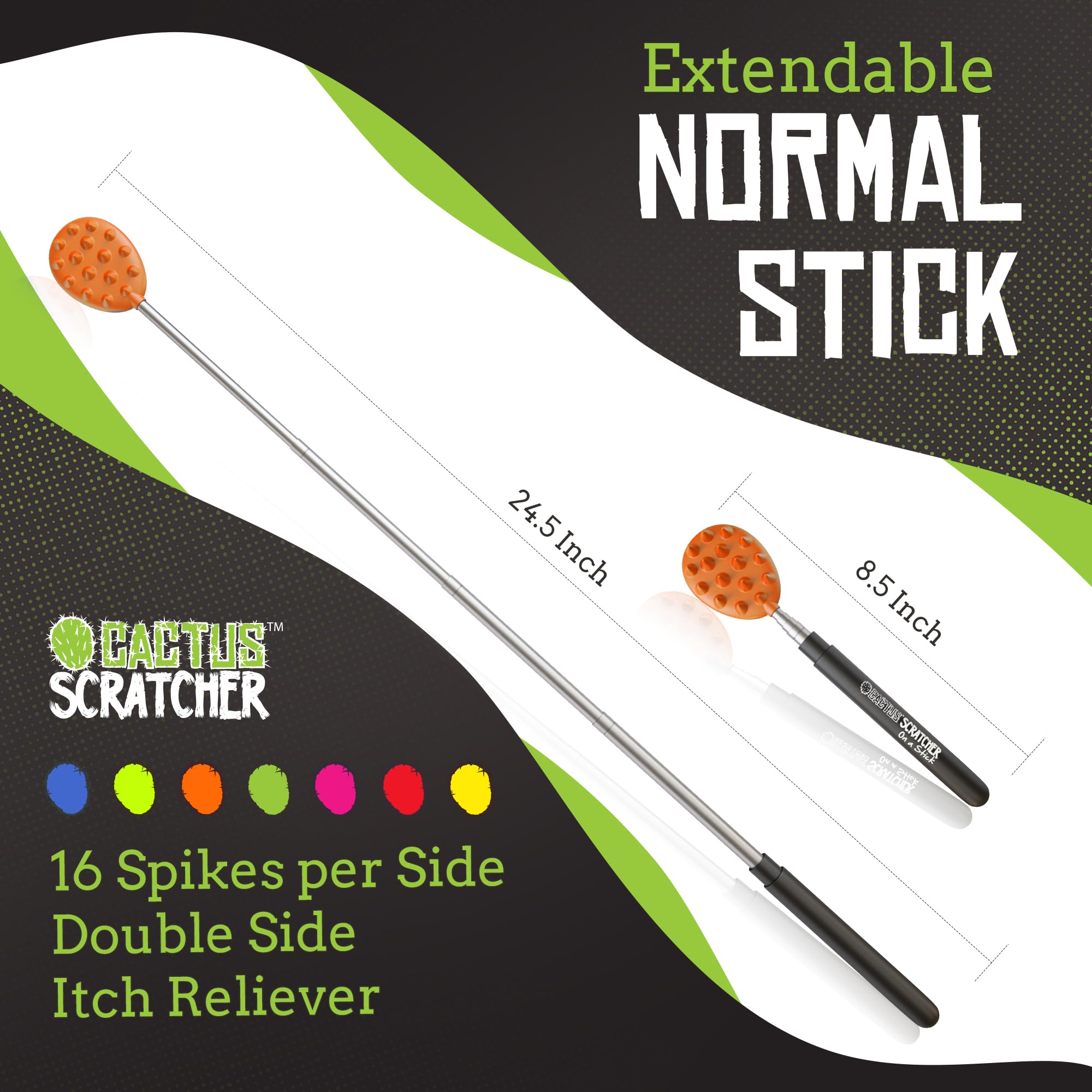 Cactus Scratcher Extendable Big Stick Back Scratcher - Extends 29" Long Double Sided Retractable Scratching Tool for Hand, Neck, Head, and Body - Universal Gift for Family, Pets, and Friends, Glow