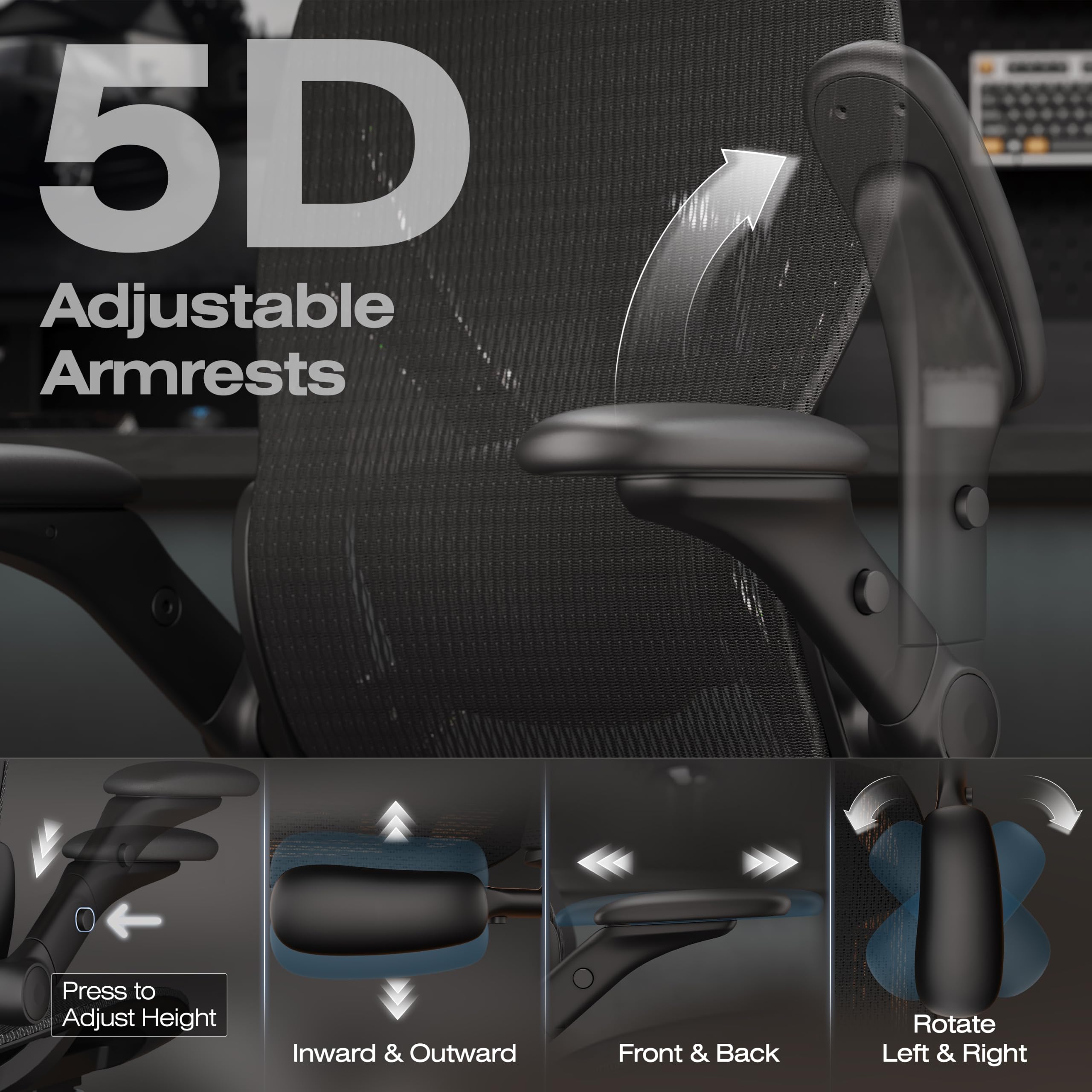 ELABEST X100 Ergonomic Office Chair with Footrest, Big and Tall Home Desk Chair with 5D Flip-Up Arms, Adjustable 3D Lumbar Support,High Back Rolling Computer Chair, Swivel Mesh Chairs (Coffee Break)