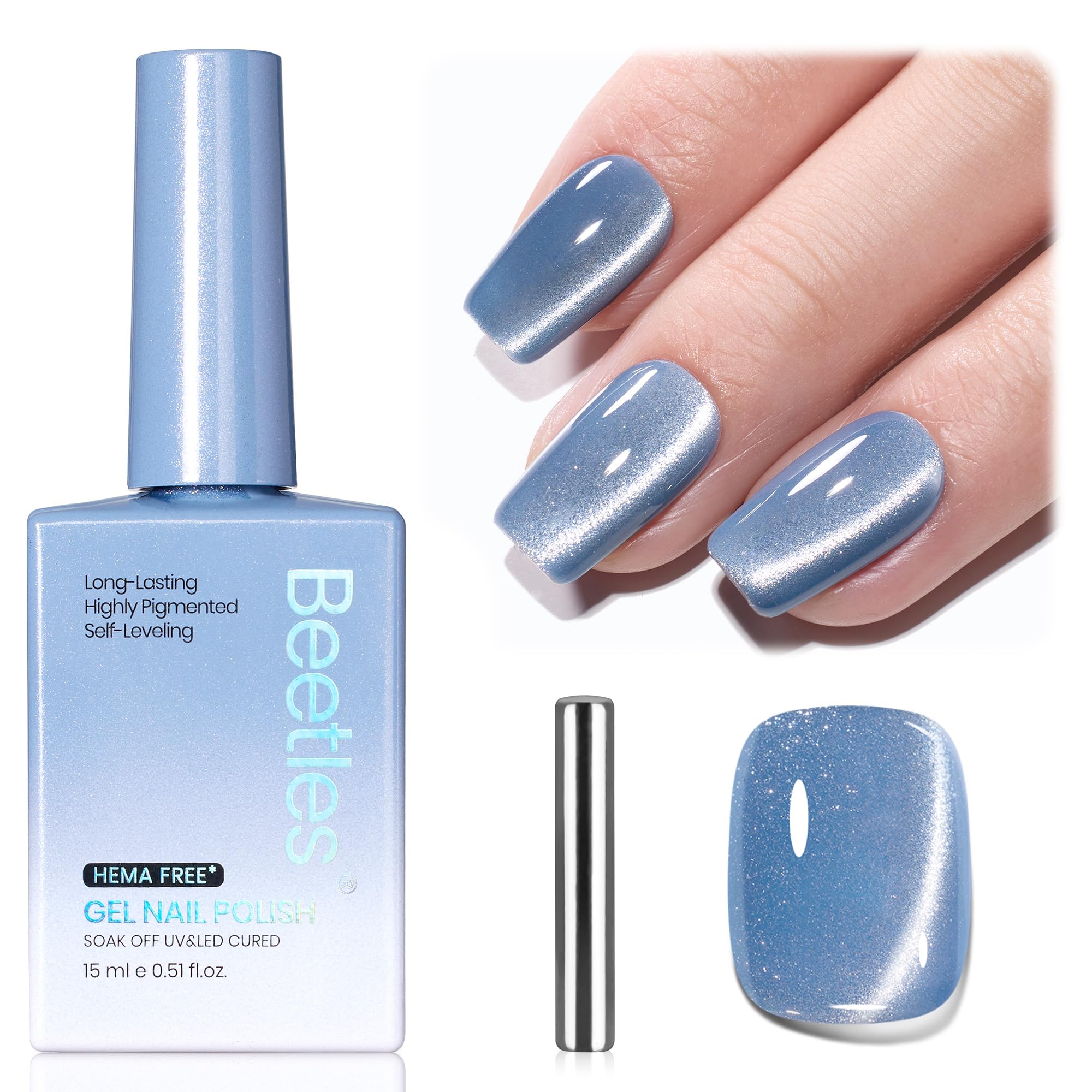 Beetles Star Cascade Silver Cat Eye Gel Nail Polish - 15ML Christmas Silver Glitter Cat Eye Gel Polish with Magnet Soak Off UV Velvet Nail Polish Salon DIY Manicure Winter Gift for Women