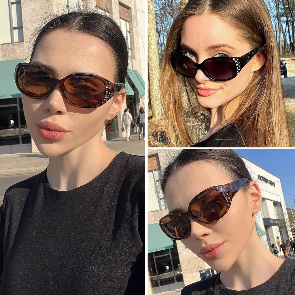 HAOLOTA Polarized Sunglasses for Women, Rhinestone Wrap Around Sunglasses with UV400 Protection