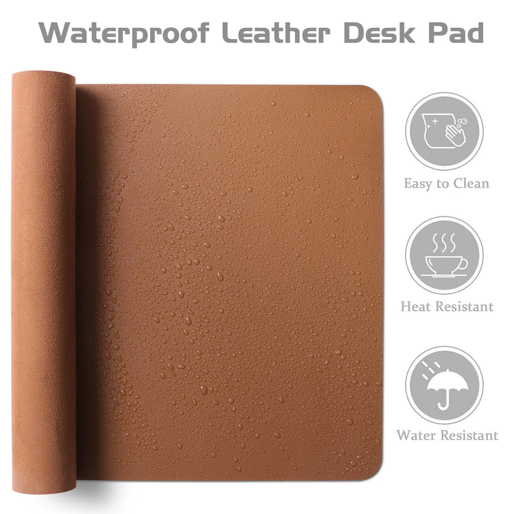 Aothia Leather Desk Pad Protector - Large Mouse Pad, Office Mat, Non-Slip PU Leather Blotter, Laptop Desk Pad, Waterproof Writing Pad for Office and Home (Beige, 38" x 13.7")