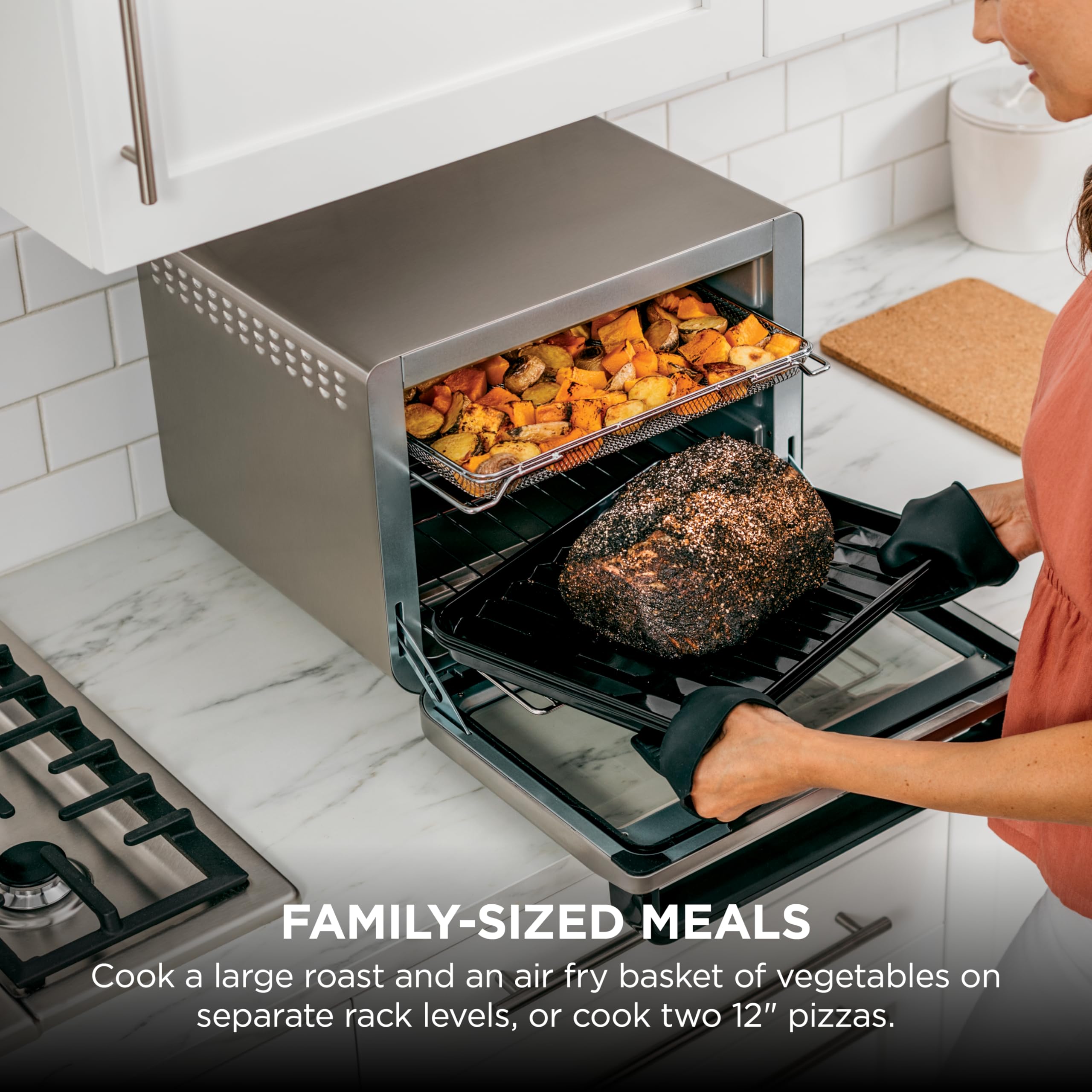 Ninja DT251 Foodi 10-in-1 Smart XL Air Fry Oven, Bake, Broil, Toast, Air Fry, Roast, Digital Toaster, Smart Thermometer, True Surround Convection up to 450°F, includes 6 trays & Recipe Guide, Silver
