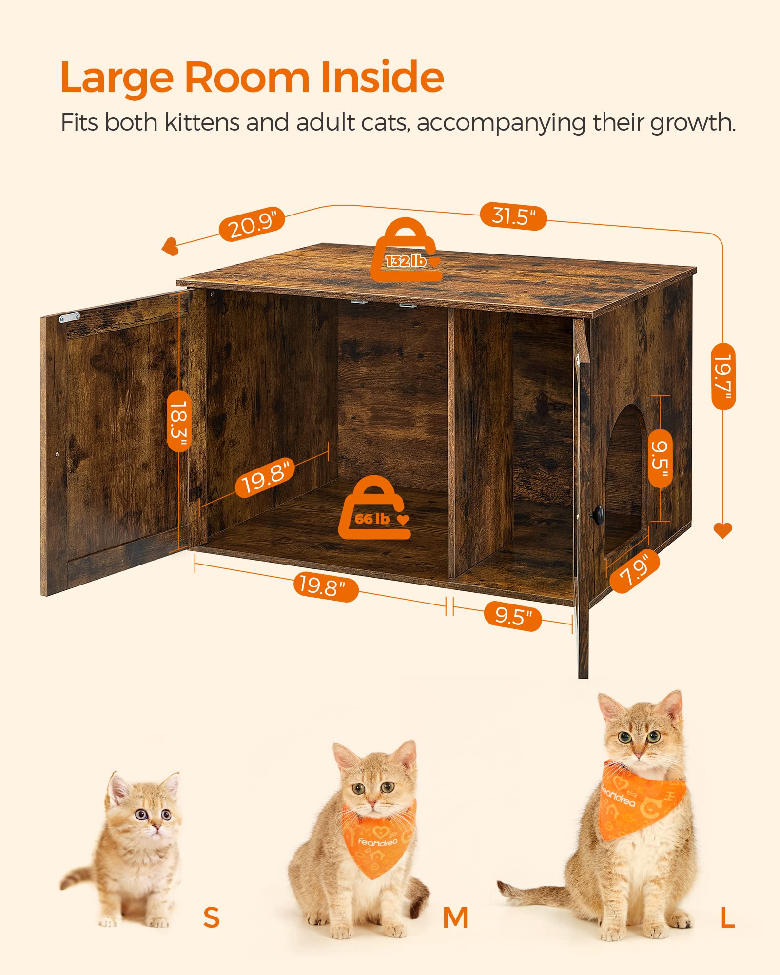 Feandrea Cat Litter Box Enclosure, Litter Box Furniture Hidden, Indoor Cat House, End Table, 27.6 x 19.7 x 19.7 Inches, Heather Greige UPCL022K01