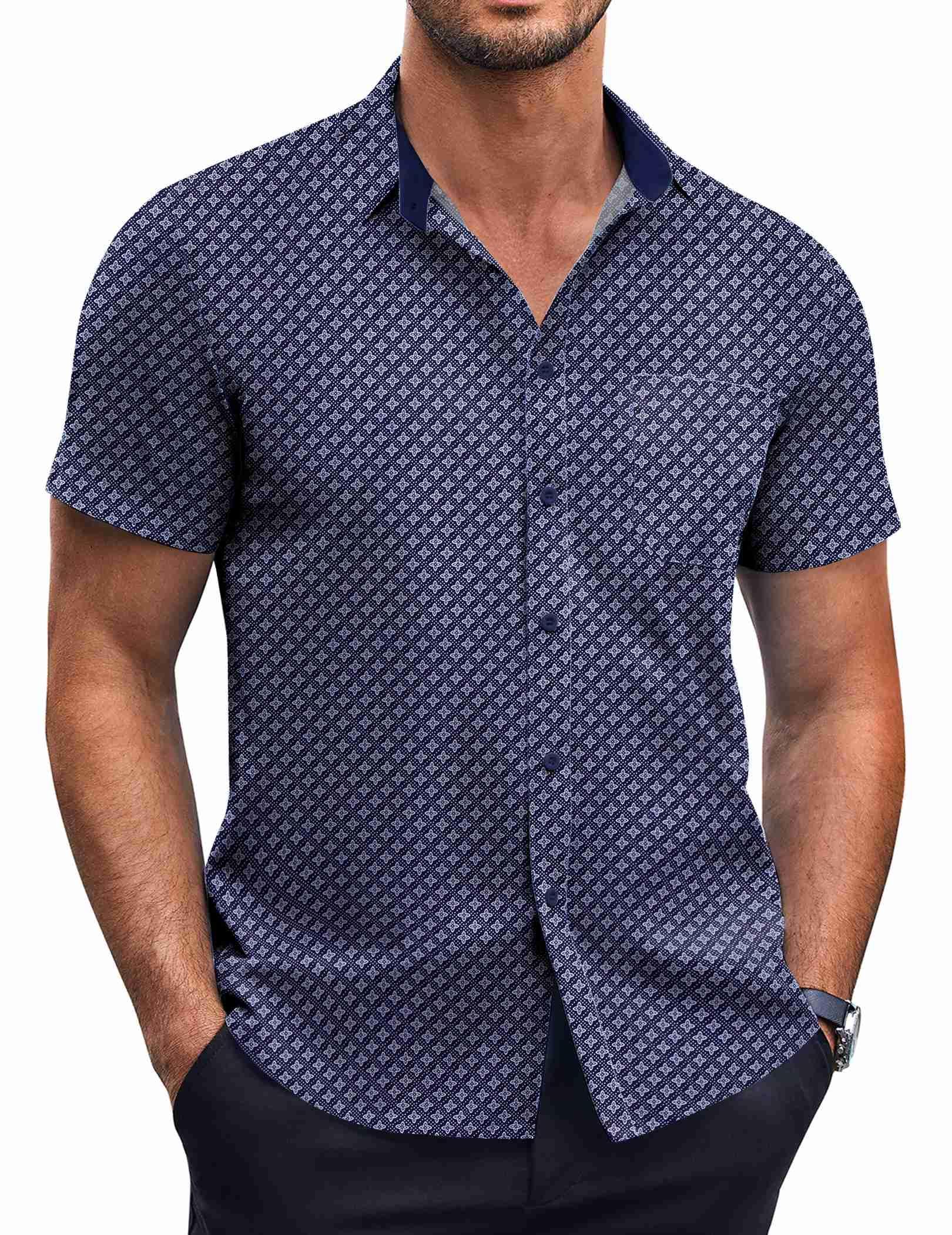 COOFANDY Mens Short Sleeve Button Down Shirts Wrinkle Free Dress Shirts Casual Polka Dot Print Shirt with Pocket