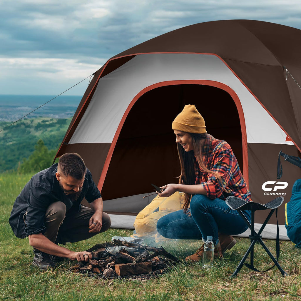 CAMPROS CP Camping Tent 2/4/6 Person, Waterproof Windproof Double Layer Dome Tent, Easy Setup with Large Mesh Windows & Wide Door for Outdoor Camping Backyard