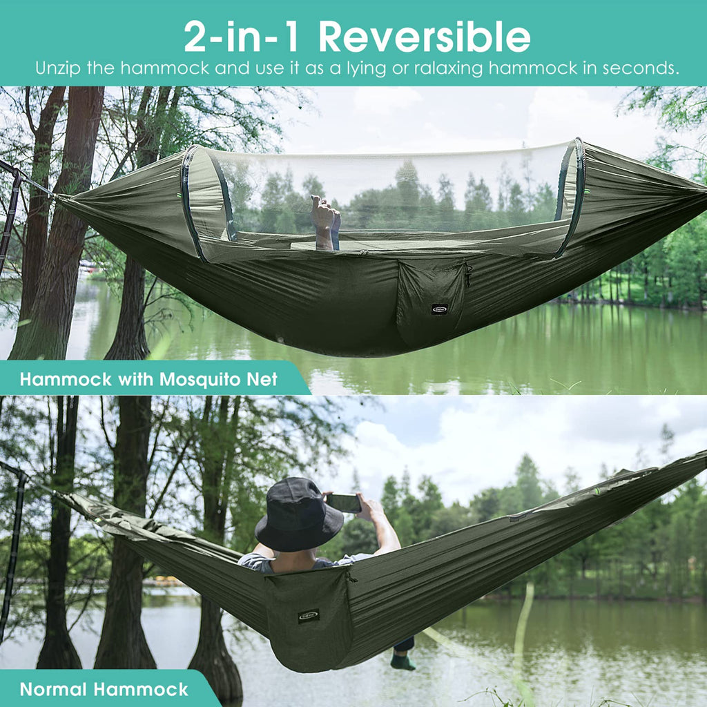 G4Free Large Camping Hammock with Mosquito Net and Rain Fly- 2 Person Portable Hammock with Bug Net and Tent Tarp for Outdoor Hiking Camping Backpacking Travel