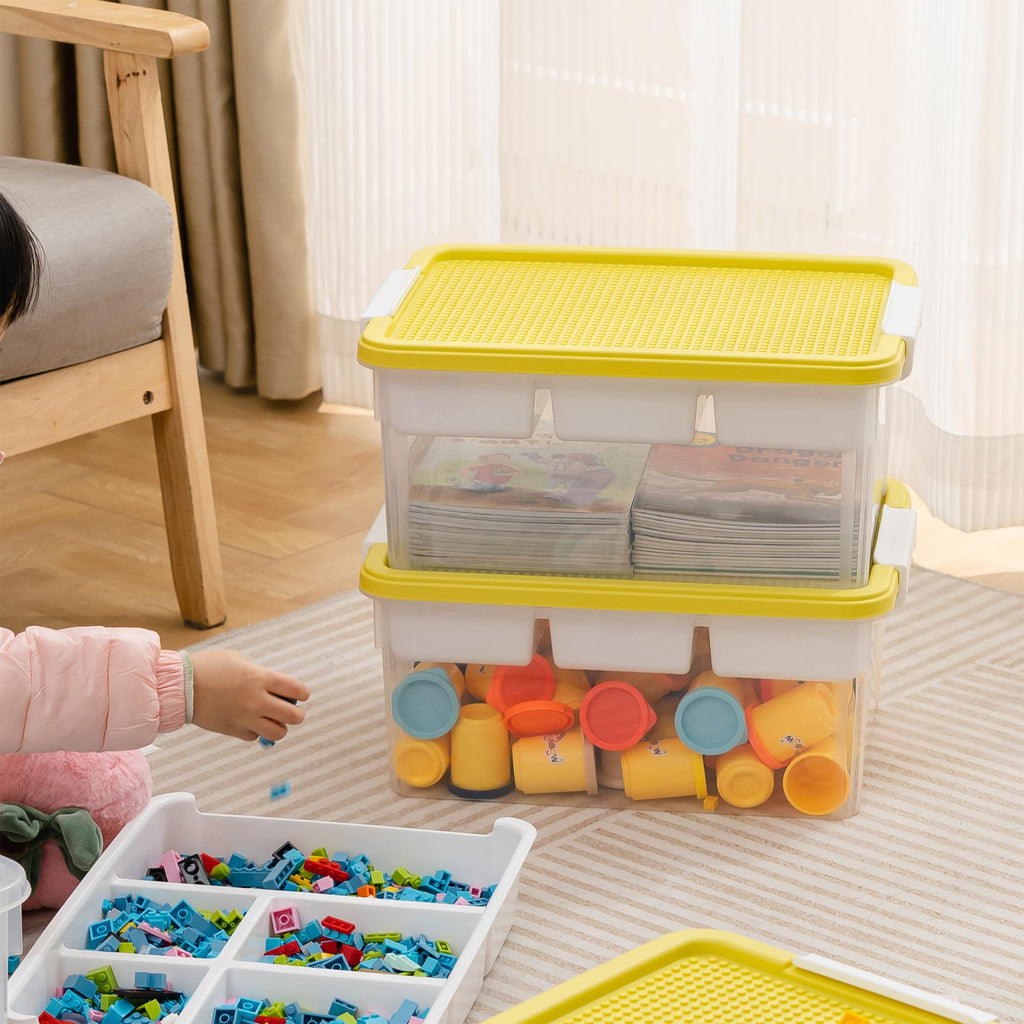Citylife 17 QT Plastic Storage Box with Building Baseplate Lid and Removable Tray Craft Organizers and Storage Clear Storage Container for Organizing Bead, Tool, Sewing