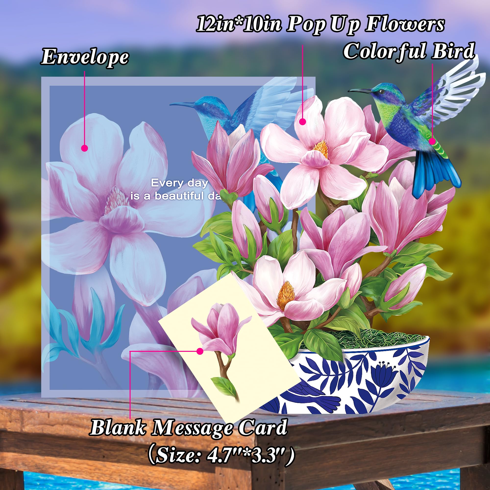 Airpark 3D Pop Up Paper Flowers Bouquet Card 12’‘ with Note & Envelope, Birthday Gifts, Get Well, Thank You, Greeting Cards for Women Mom Wife Friends, Daisies and Butterflies