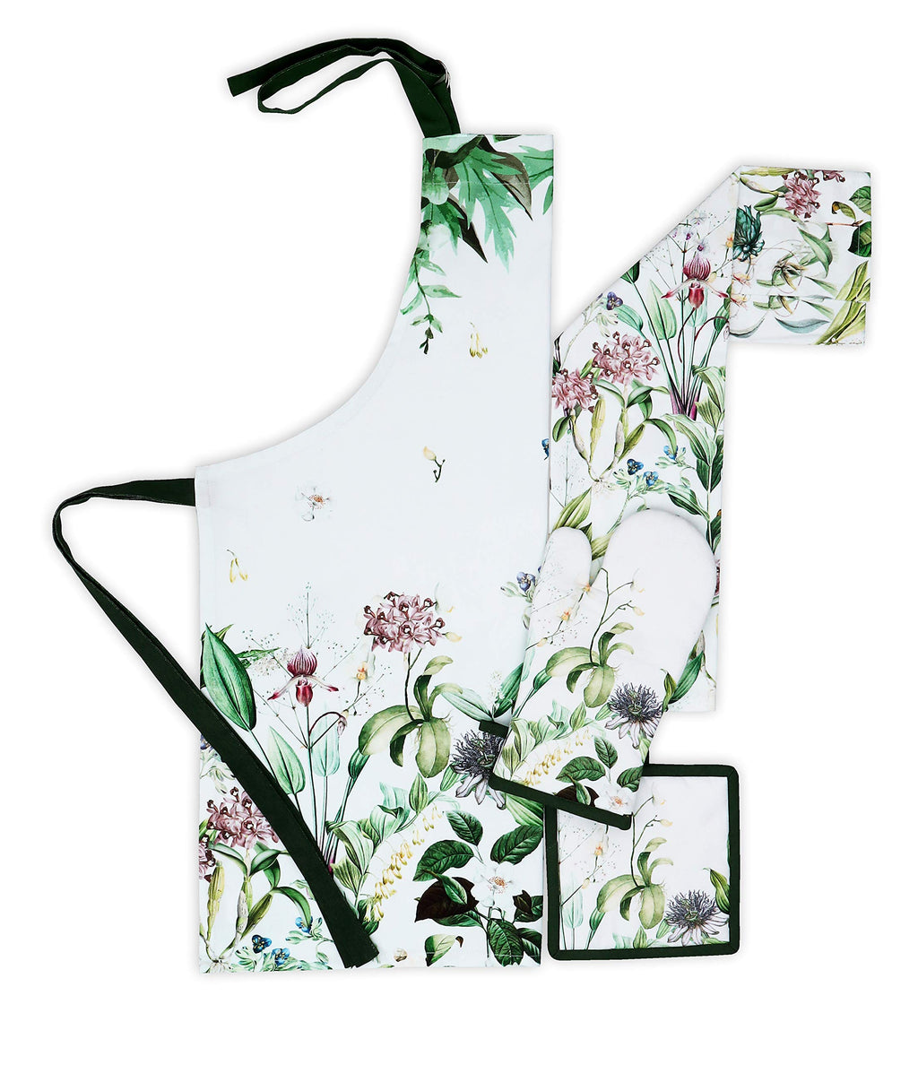 AMOUR INFINI Cotton Aprons for Women with Pocket, Adjustable Strap & Waist Ties - Washable Aprons for Baking, Cooking, Gardening (27.5 x 33 Inches - Blooming Floral)