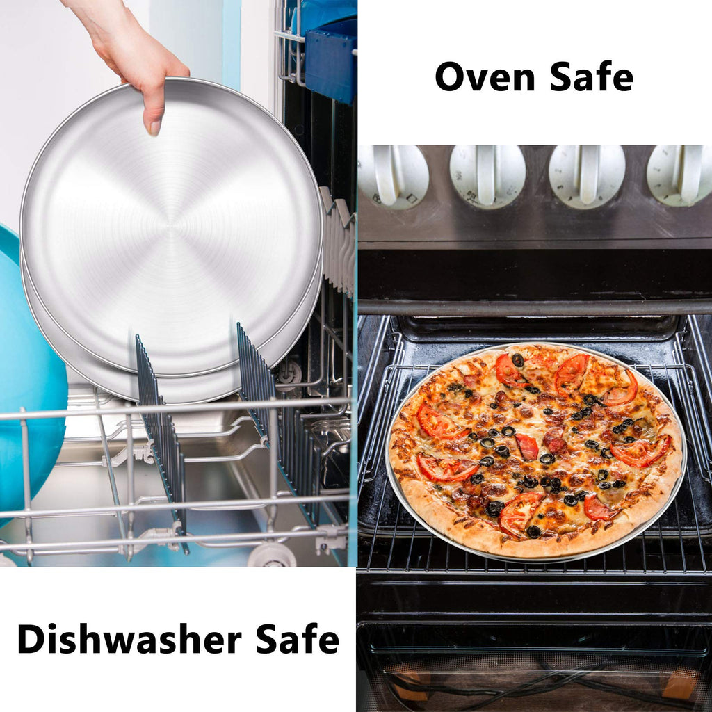 P&P CHEF Pizza Pan Set of 2, Stainless Steel Pizza Tray, Round Pizza Plate For Pie Cookie Pizza Cake, Non Toxic & Heavy Duty, Dishwasher Safe & Easy Clean, 10 Inch & Silver