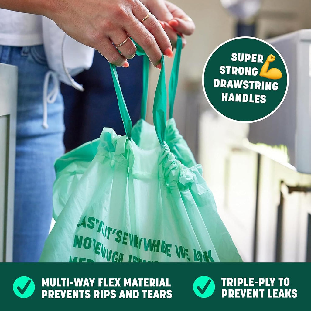 HoldOn Compostable Tall Kitchen Drawstring Bags, 13 Gallon - Leak-Resistant Triple-Ply Plant-Based Kitchen Bags for Trash, Compost & Bin Liners, BPA-Free, BPI Certified, 40 Count