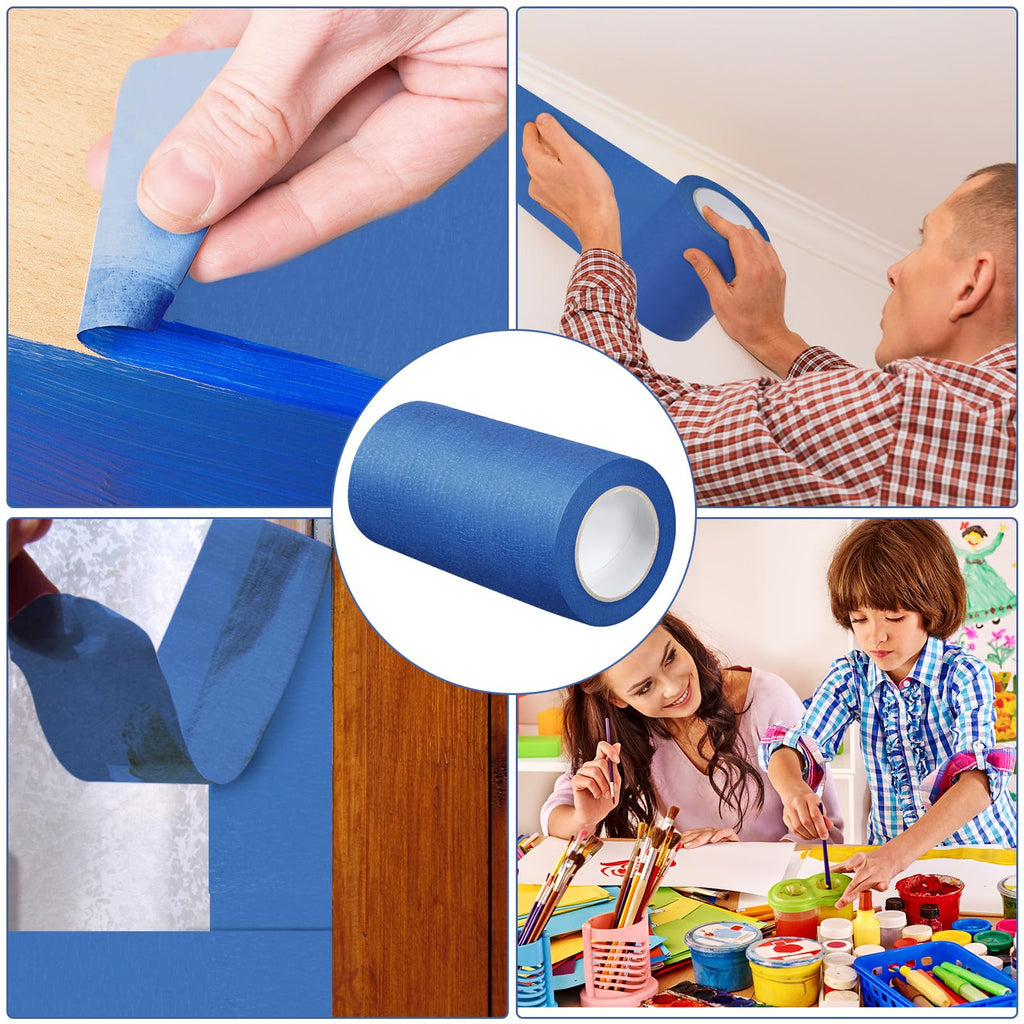 Fainne 12 Rolls Blue Painters Tape Bulk Multi Pack Safe Paint Paper Masking Tape for Wall Painting Decoration Supplies (Blue,1 Inch X 55 Yards)