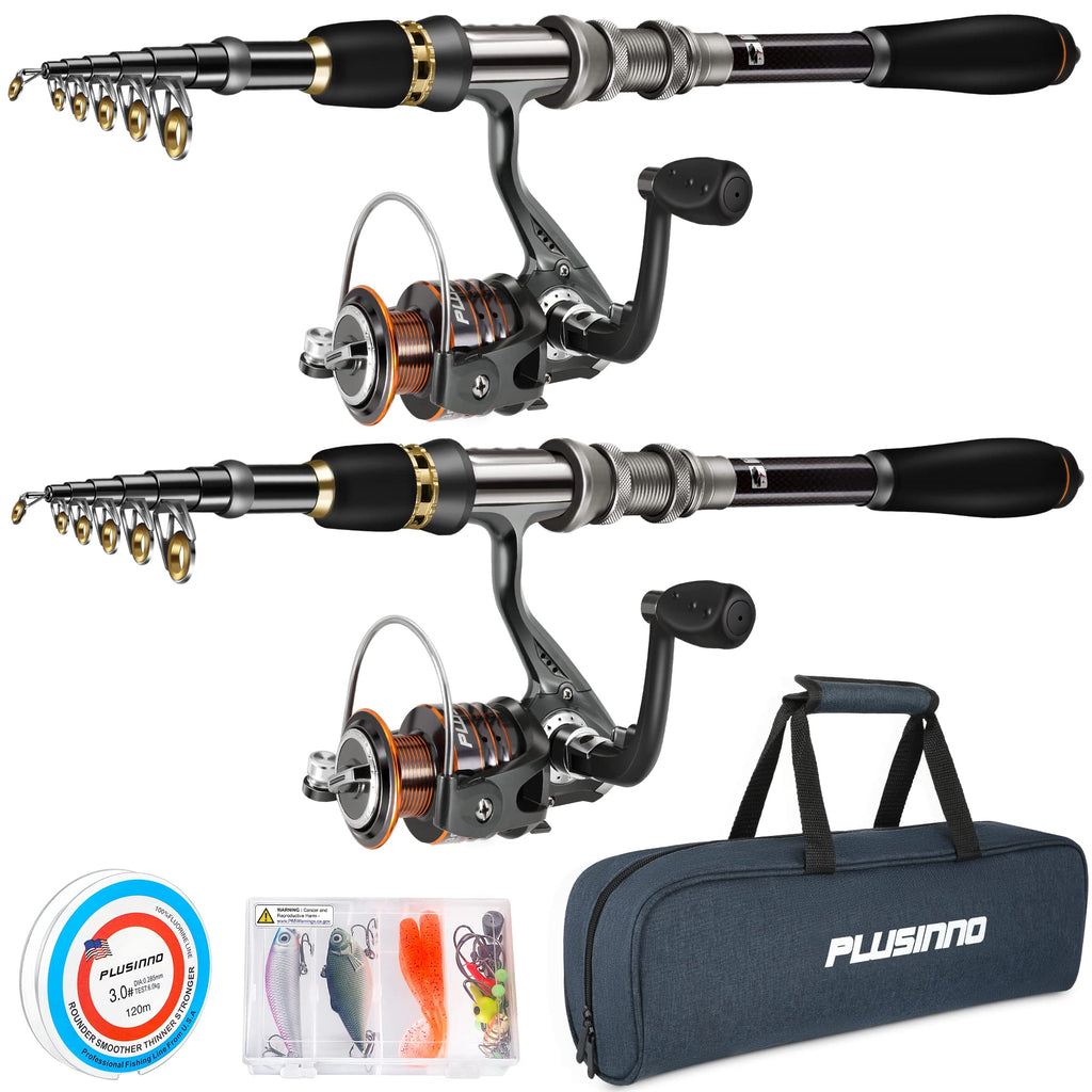 PLUSINNO Fishing Rod, Telescopic Fishing Rod and Reel Combo, Collapsible Travel Fishing Pole Rod Starter Kit, Carbon Fiber Fishing Rods and 12 +1 Bearings Stainless Steel, Fishing Gifts for Men Adults