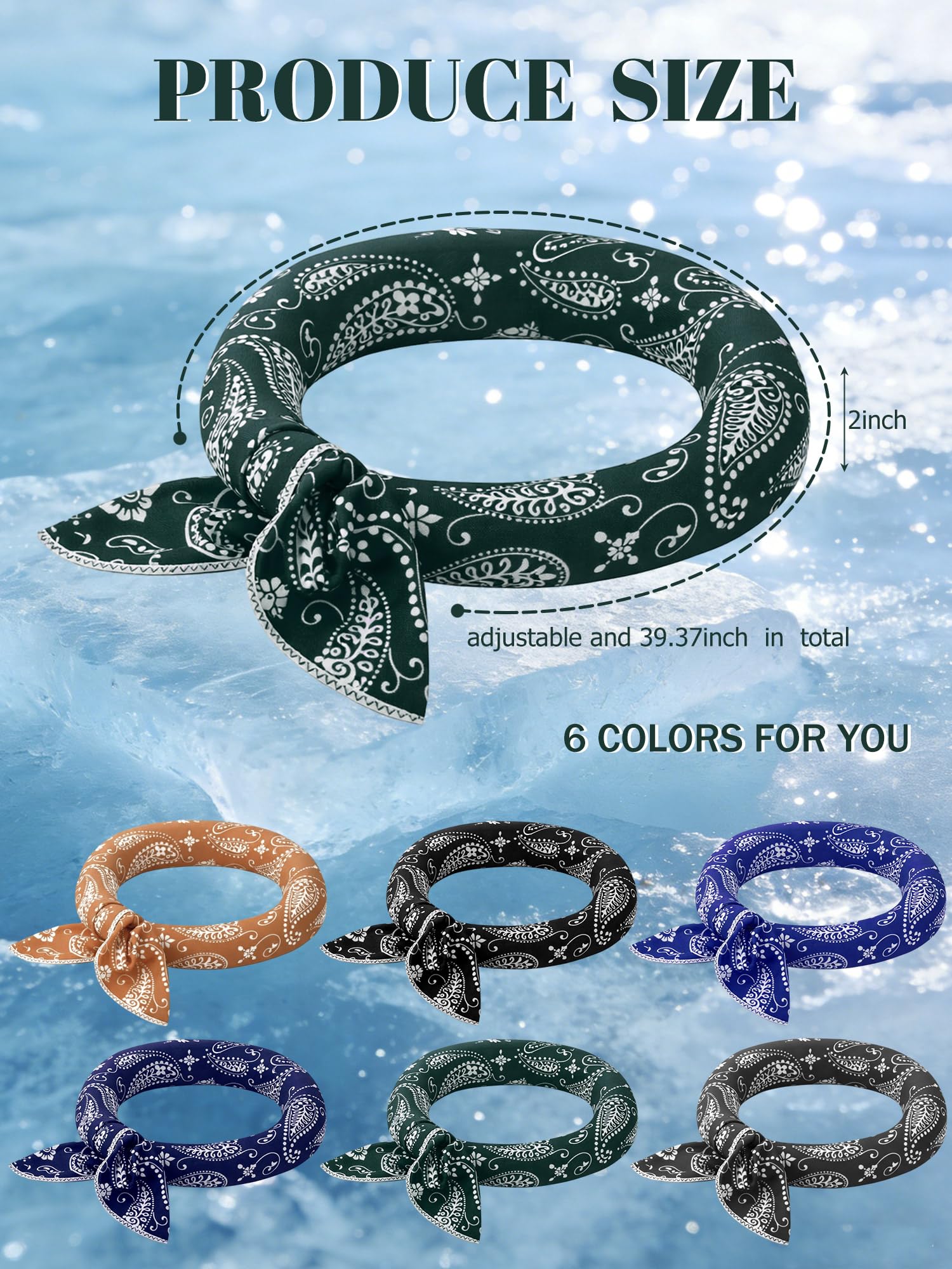 Coume 6 Pack Cooling Neck Wraps Neck Cooler Ice Bandanas Scarf for Hot Weather Summer Ultra Running Walking Riding Women Men