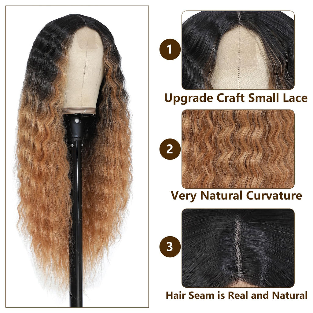 INSTASTYLE 30 Inch Synthetic Curly Wigs for Women Long Black Hair Wig Lace Front 4" Simulated Scalp Natural Loose Deep Wave Crimps Curls Wig As Hair Replacement Wigs 1B
