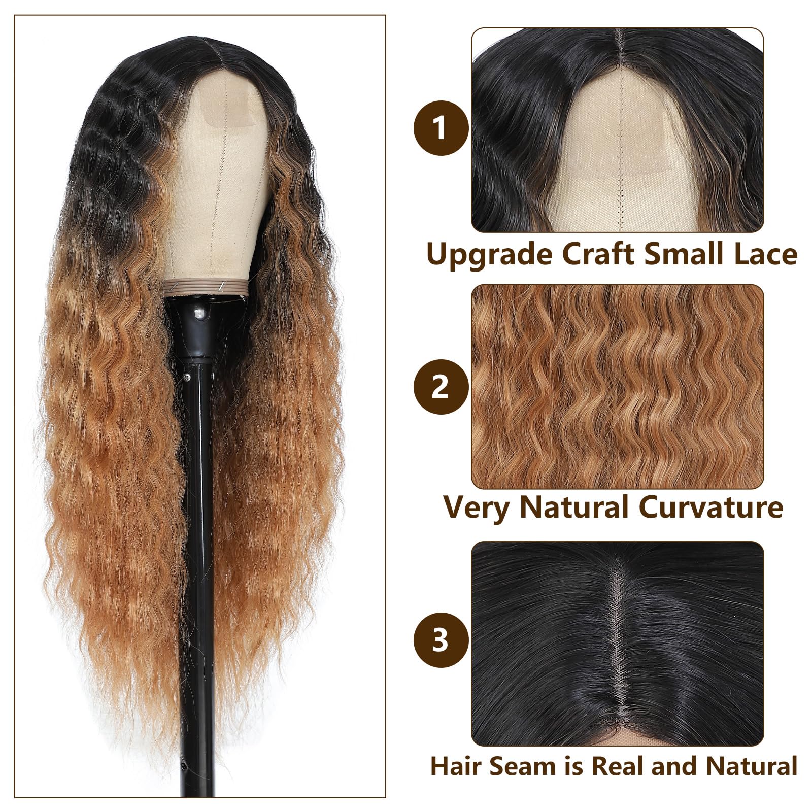 INSTASTYLE 30 Inch Synthetic Curly Wigs for Women Long Black Hair Wig Lace Front 4" Simulated Scalp Natural Loose Deep Wave Crimps Curls Wig As Hair Replacement Wigs 1B