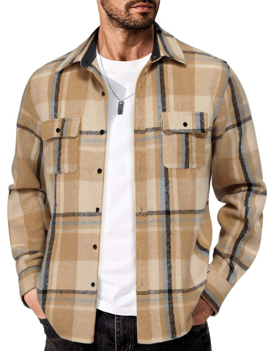 COOFANDY Men's Flannel Shirts Long Sleeve Cotton Plaid Shirt Jacket Casual Button Down Shirt with Pockets