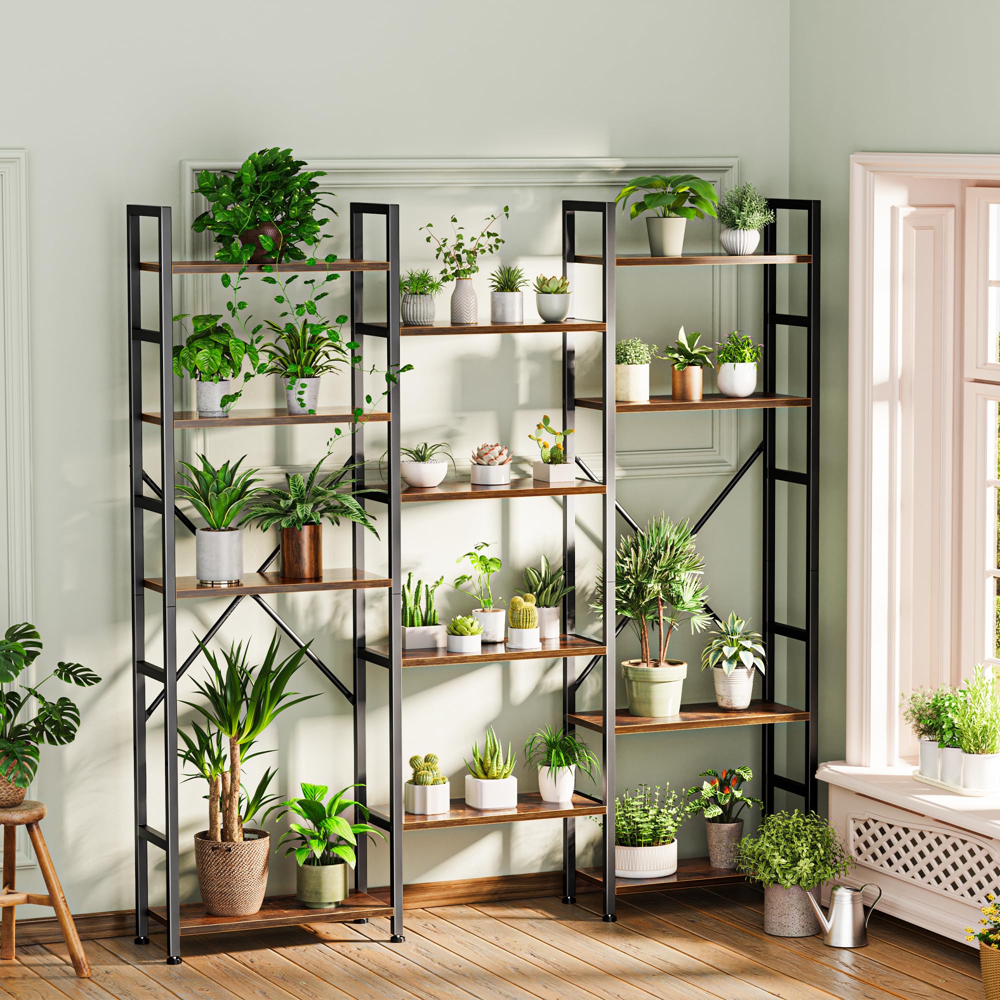 SUPERJARE Triple Bookshelf, Bookcase with 11 Open Display Shelves, Wide Book Shelf Book Case for Home & Office, 4 Tier, Black