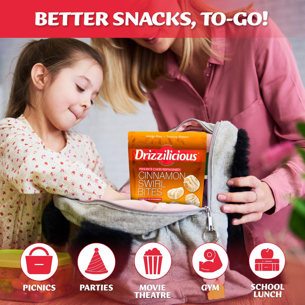 Drizzilicious Mini Flavored Rice Cakes - Rice Crisps, Healthy Snack for Adults and Kids, Vegan, Gluten Free Snack, 90 Calories Per 21 Pieces, S'mores & Cinnamon Swirl - 4 oz (Pack of 6)