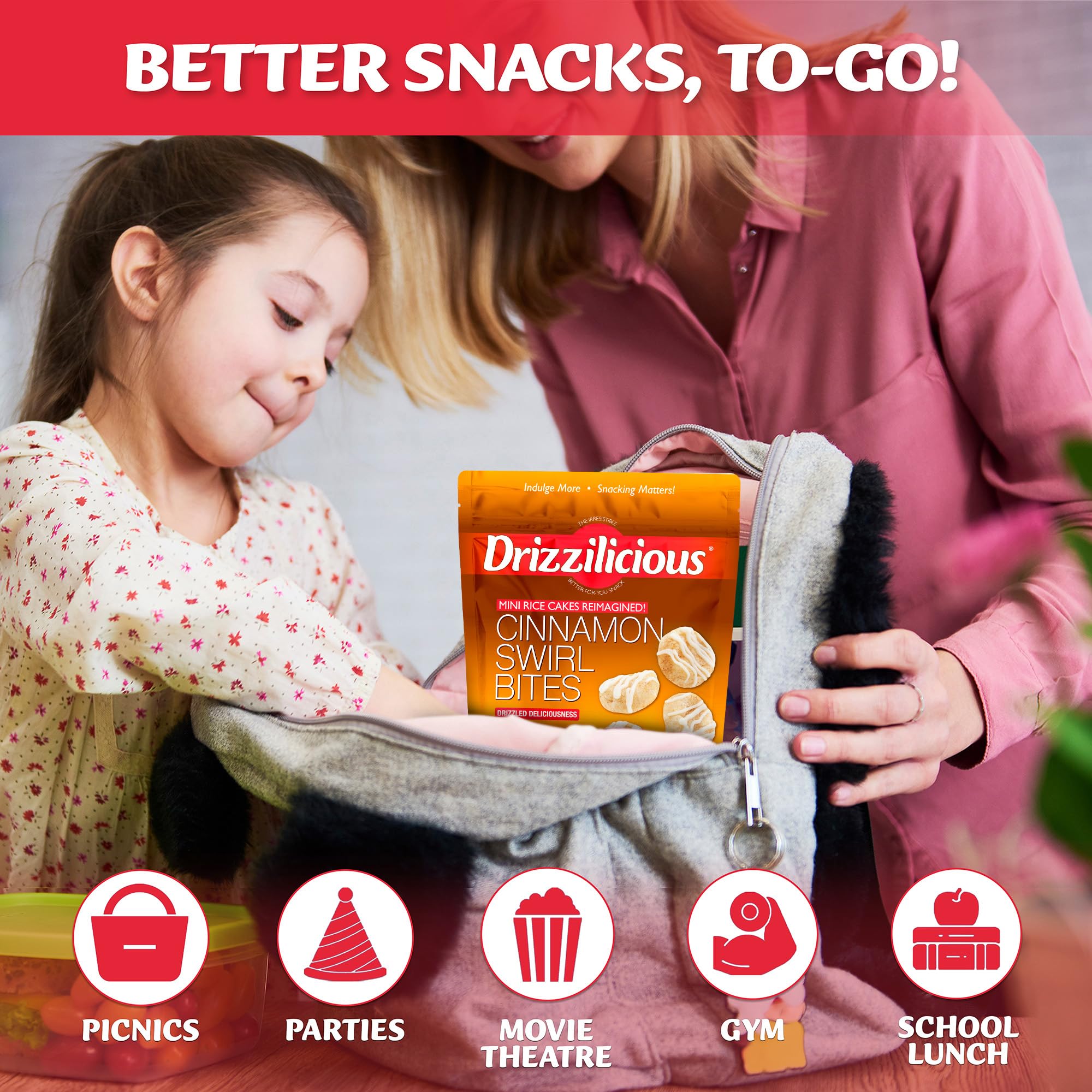 Drizzilicious Mini Flavored Rice Cakes - Rice Crisps, Healthy Snack for Adults and Kids, Vegan, Gluten Free Snack, 90 Calories Per 21 Pieces, S'mores & Cinnamon Swirl - 4 oz (Pack of 6)