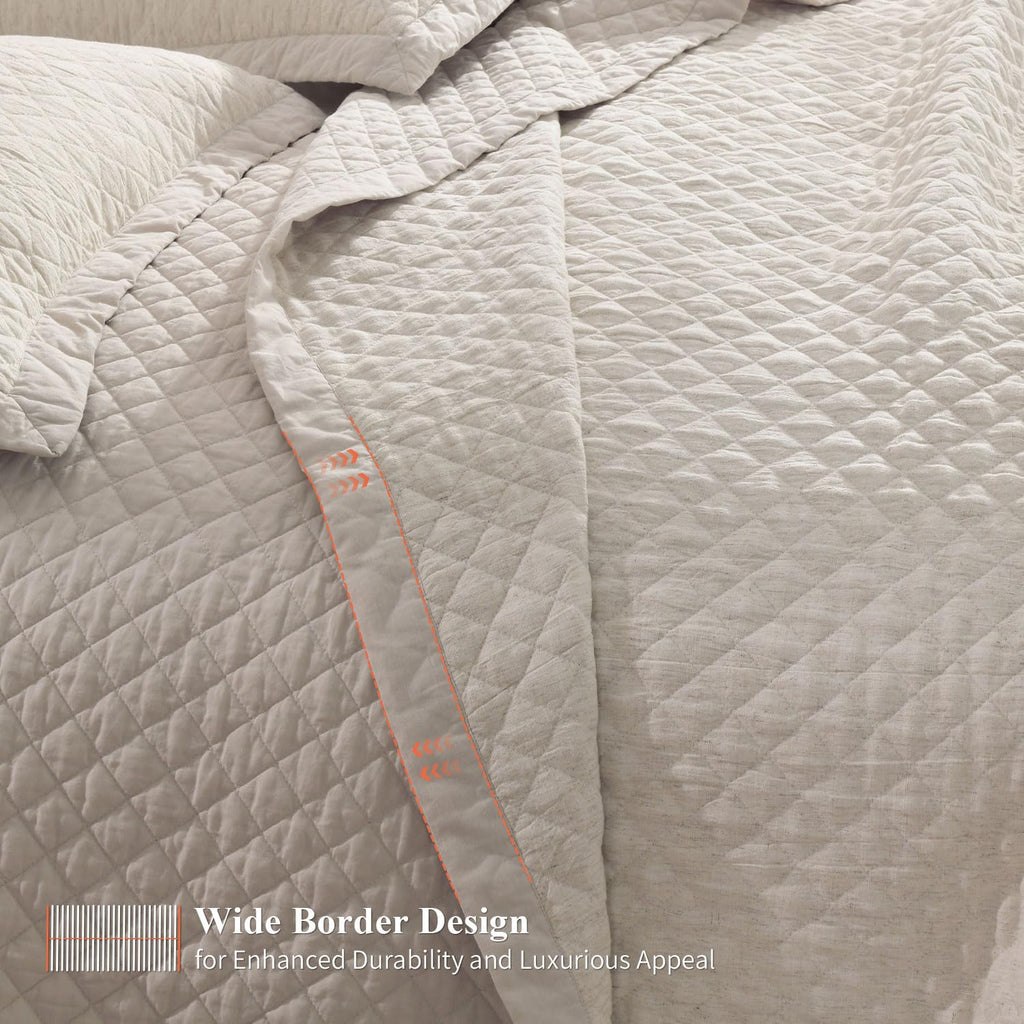 Grassix Linen Quilt Set Queen Size 3-Piece, 100% Linen Front & Cotton Back, Prewashed Diamond Stitch Bedspread with 2 Shams, Lightweight Breathable Quilt for Hot Sleepers, Modern Farmhouse Bedding