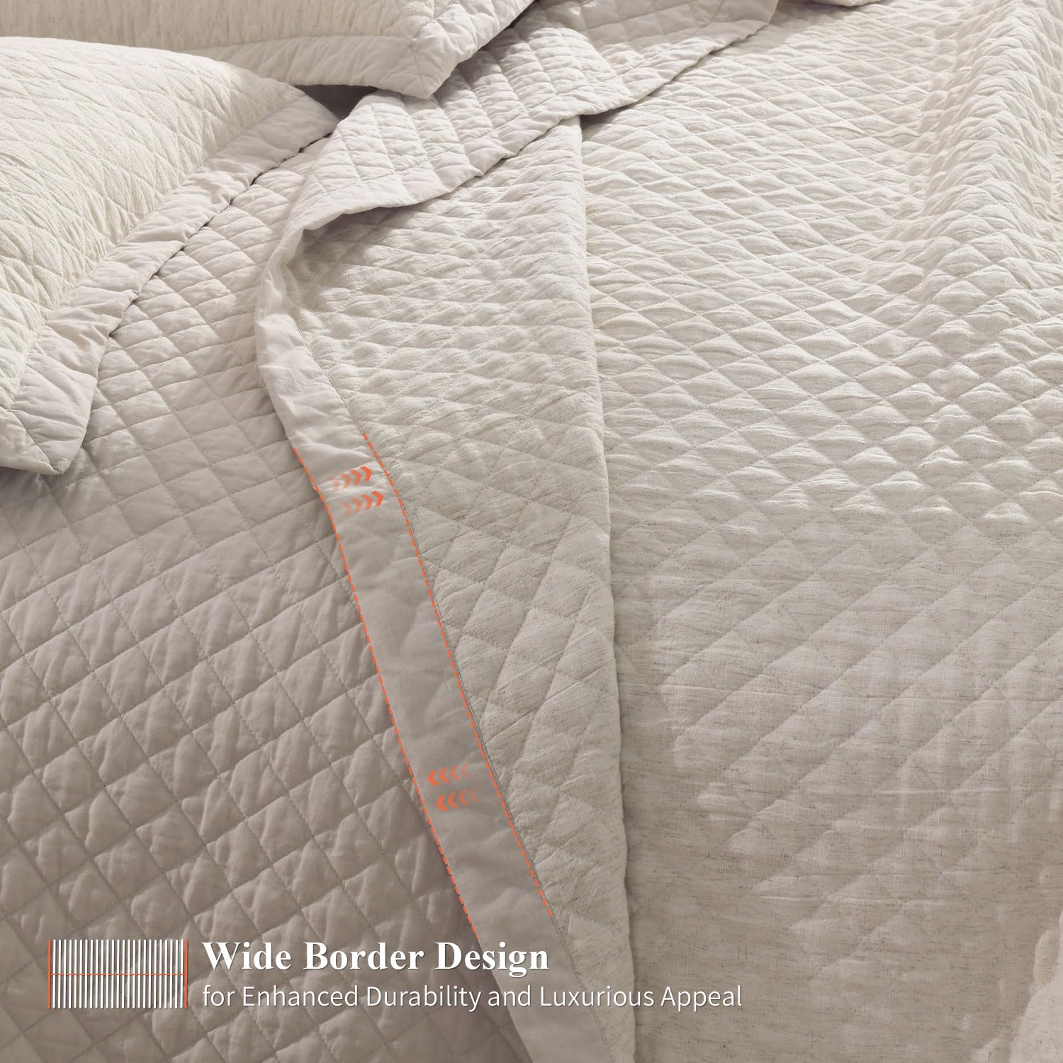 Grassix Linen Quilt Set Queen Size 3-Piece, 100% Linen Front & Cotton Back, Prewashed Diamond Stitch Bedspread with 2 Shams, Lightweight Breathable Quilt for Hot Sleepers, Modern Farmhouse Bedding