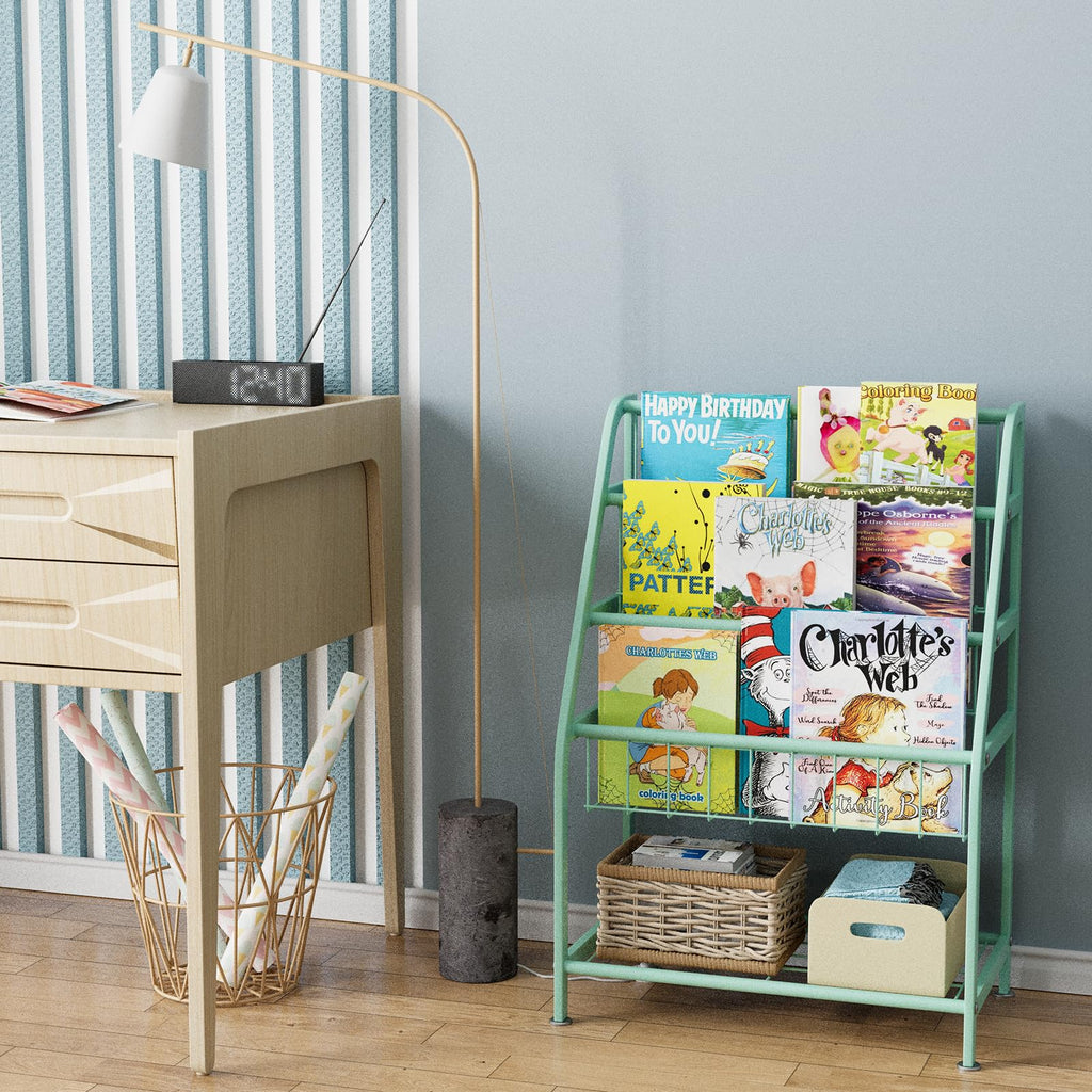 aboxoo Metal Kids Bookshelf Black Large Freestanding for Children Room 32 in Toy Organizer Large Stable Bookcase Bookstore Library Book Unit Storage Kids Bed Living Room