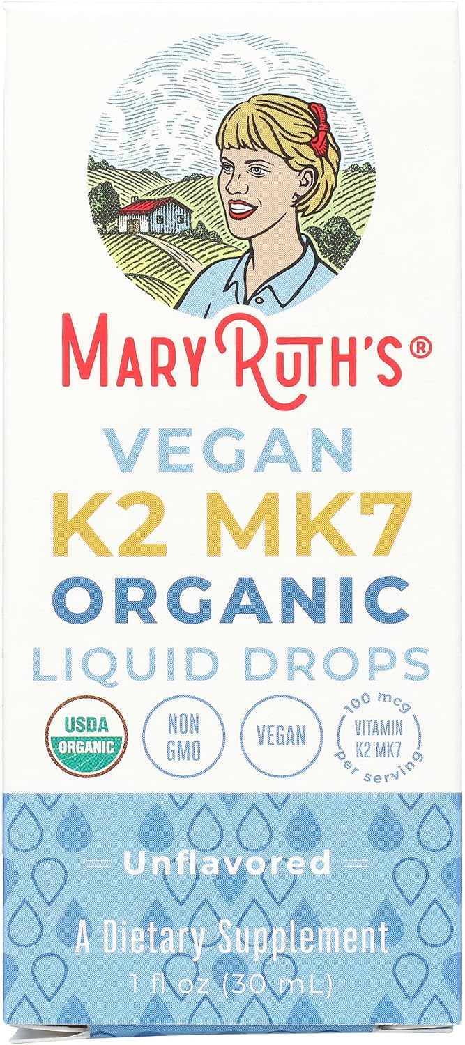 MARYRUTH'S USDA Organic Vitamin K2 MK7 Liquid Drops for Adults & Kids | Sourced from Natto | Menaquinone- 7 | Vegan K2 Vitamin for Bone Health & Calcium Absorption | 1oz | Up to 90 Servings