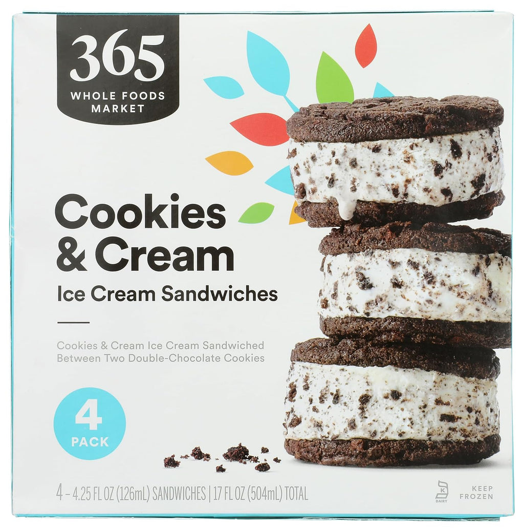 365 by Whole Foods Market Cookies & Cream Ice Cream Sandwiches, 17 FZ
