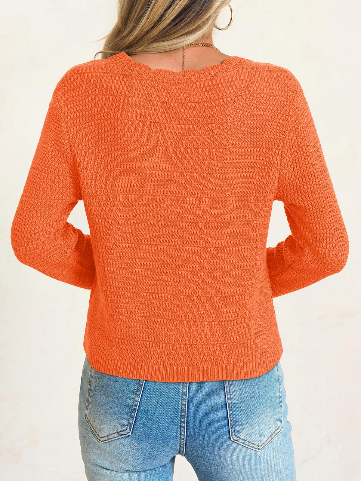 Saodimallsu Womens V Neck Cardigan Sweaters Button Up Cropped Boho Knit Long Sleeve Loose Trendy Sweater Tops