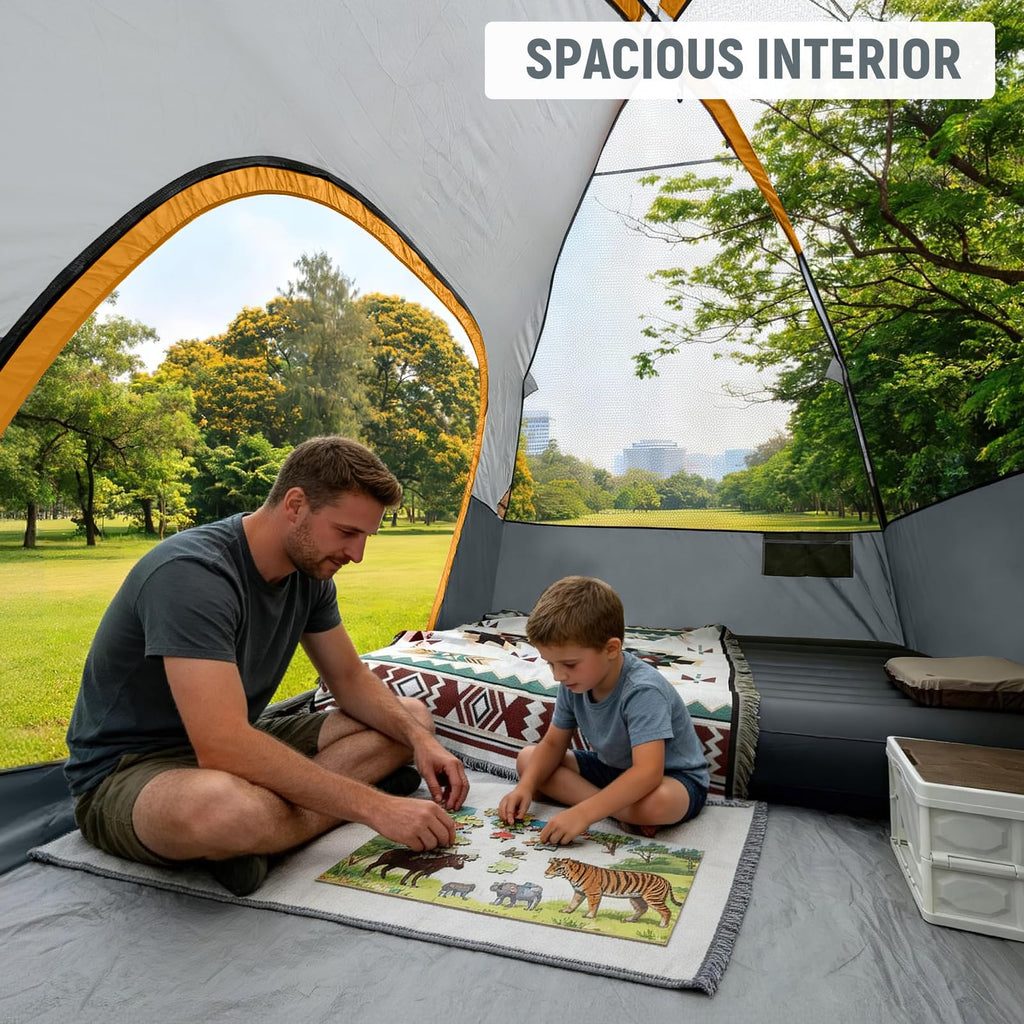 CAMPROS CP Camping Tent 2/4/6 Person, Waterproof Windproof Double Layer Dome Tent, Easy Setup with Large Mesh Windows & Wide Door for Outdoor Camping Backyard