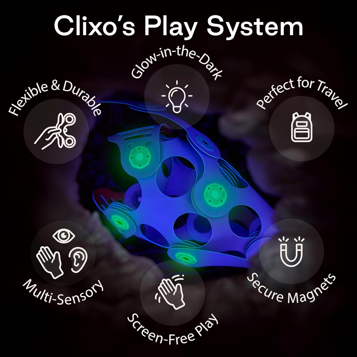 Clixo Ocean Creatures Pack - Glow-in-The-Dark Magnetic Building Toy - 24 Flexible Magnet Pieces for Underwater Adventure. Imaginative STEM Toy. Screen Free Kids Gift & Travel. Ages 6+ [New]